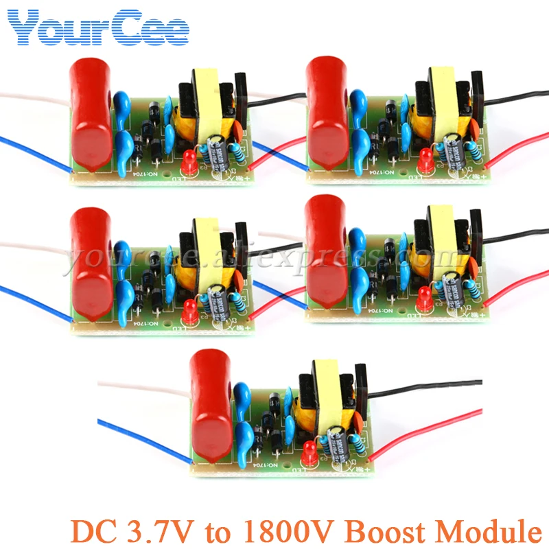 5szt/1szt DC 3.7V do 1800V Booster Step Up Boost Board Arc Pulse DC Motor High Voltage Capacitor 3.7V to 5V…