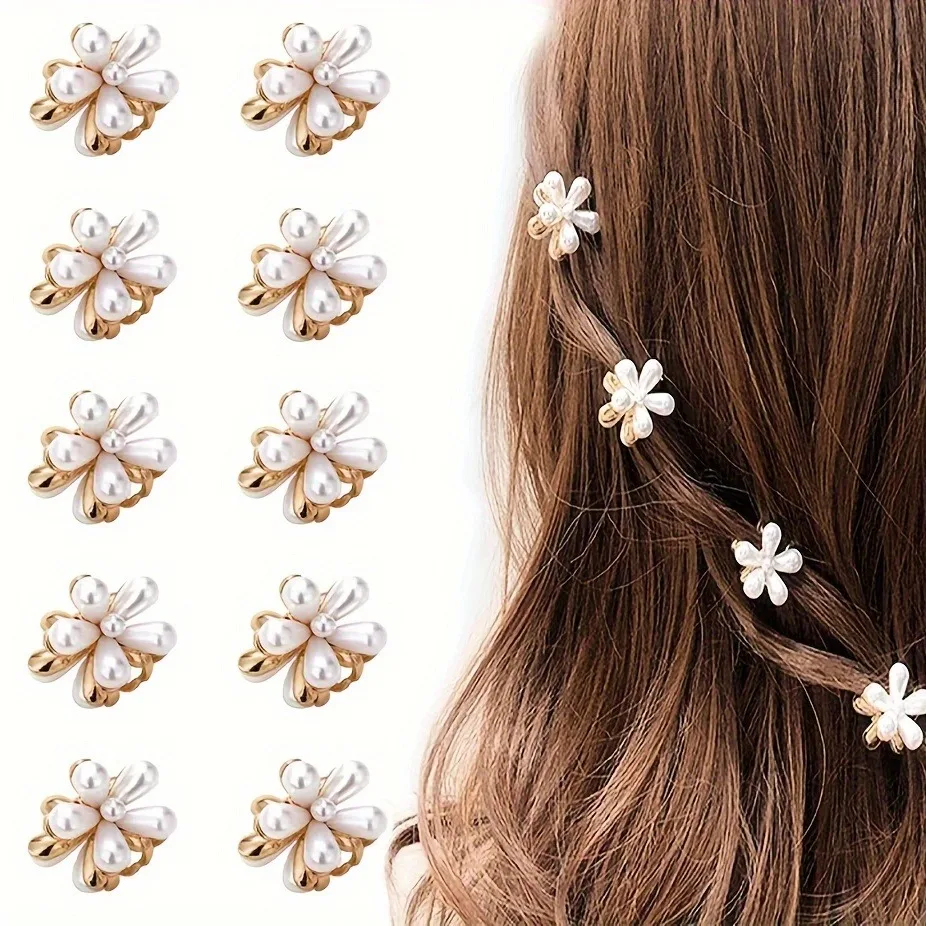 6pcs 3pcs 1pc Kids Women Girls Flower Shaped Hair Grab Clips, Faux Pearl Decorative Hair Barrettes Hair…