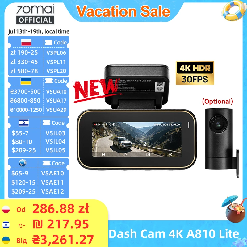70mai Nowa Oryginalna Kamera Samochodowa 4K A810Lite HDR Superkondensator 4G LTE Zdalne Sterowanie Wi-Fi 6 GPS… 70mai Nowa Oryginalna Kamera Samochodowa 4K A810Lite HDR Superkondensator 4G LTE Zdalne Sterowanie Wi-Fi 6 GPS…