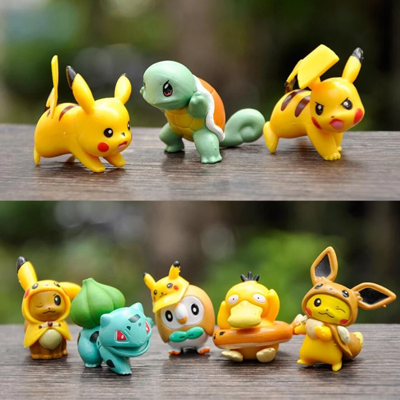 8 sztuk Pokemon figurki Mini zabawki Pikachu Psyduck Squirtle Bulbasaur miniaturowe ciasto sukulenty ozdoby…