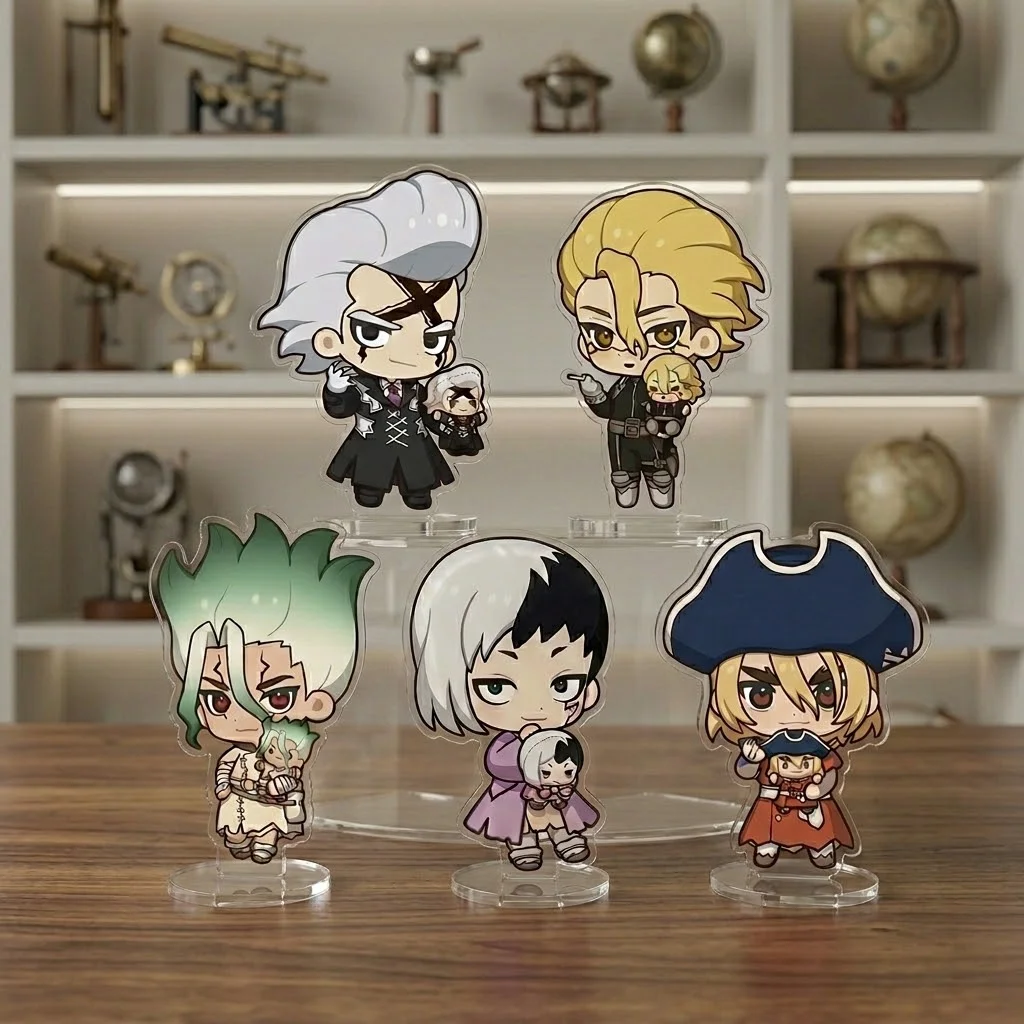 8cm 5 stylów Q Dr. Stone Trzymający Dziecko Wersja Figurka Xeno, uroczy akrylowy stojak, mini Stanley Snyder…