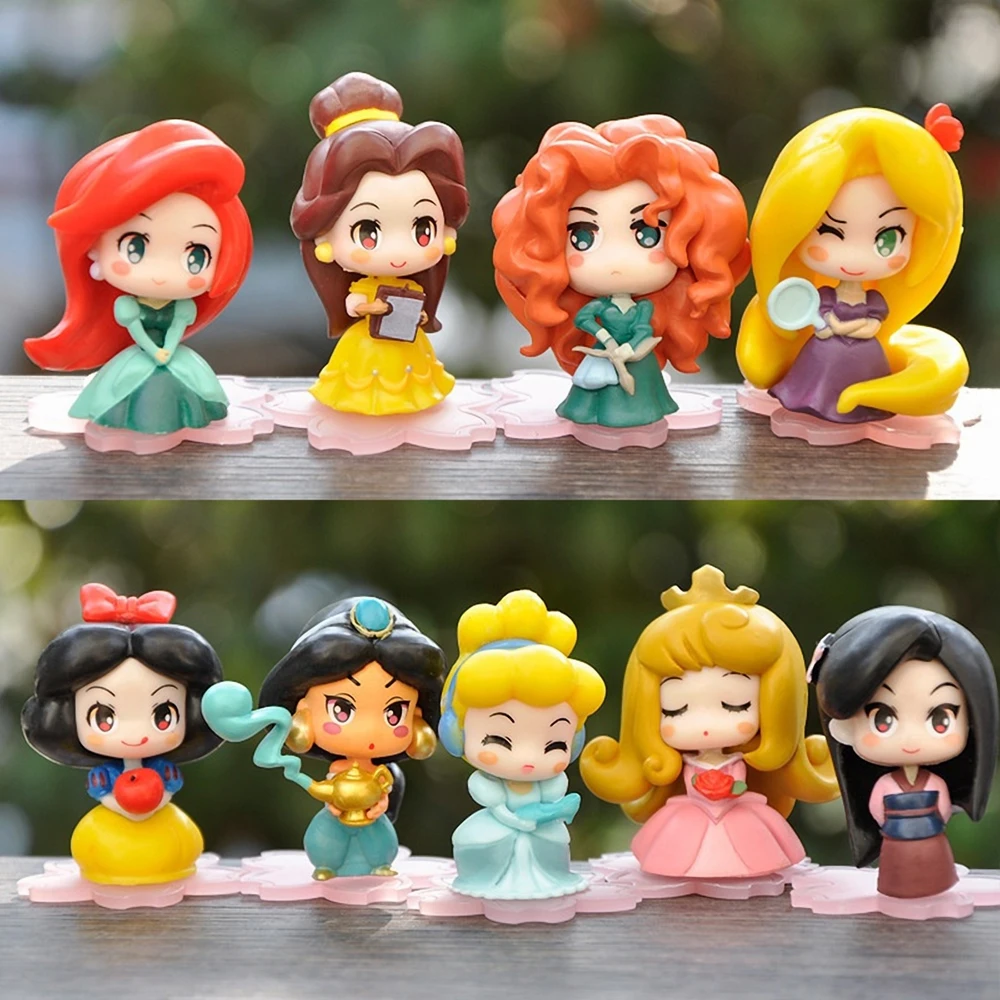 9 szt./zestaw Kawaii Q Princess 6cm Rapunzel Królewna Śnieżka Jasmine Mulan Ariel Figurki PVC Ozdoby na Tort… 9 szt./zestaw Kawaii Q Princess 6cm Rapunzel Królewna Śnieżka Jasmine Mulan Ariel Figurki PVC Ozdoby na Tort…