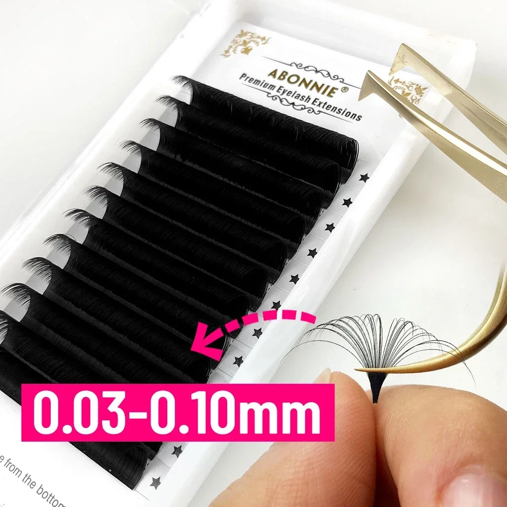 Abonnie 0.03-0.10mm Matte Dark Black Easy Fan Lashes Volume Extension Mega Eyelashes Blooming Fans Eyelash…