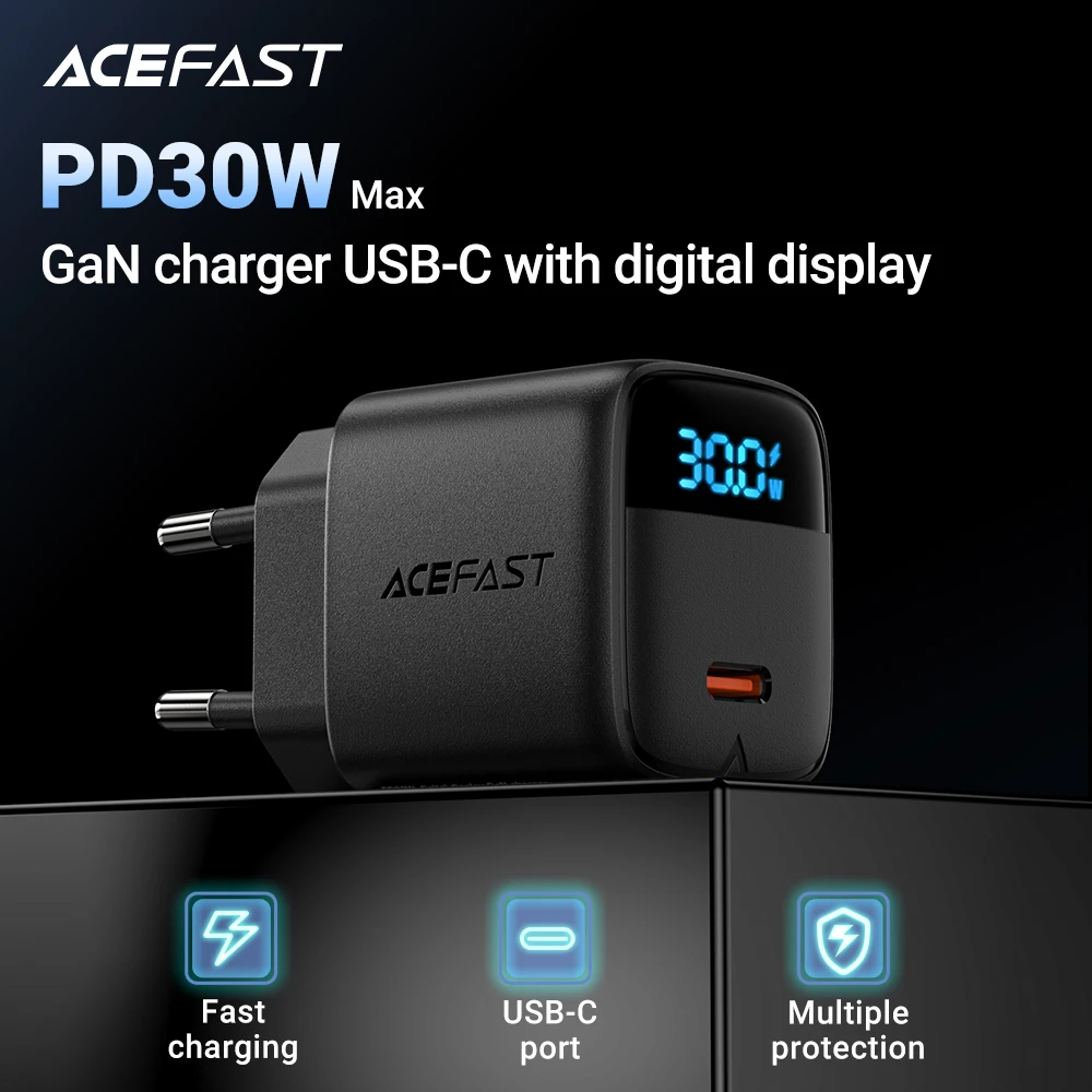 ACEFAST GaN PD30W EU Ładowarka do szybkiego ładowania telefonu iPhone 16/15 Pro Max USB C Adapter ścienny LED… ACEFAST GaN PD30W EU Ładowarka do szybkiego ładowania telefonu iPhone 16/15 Pro Max USB C Adapter ścienny LED…