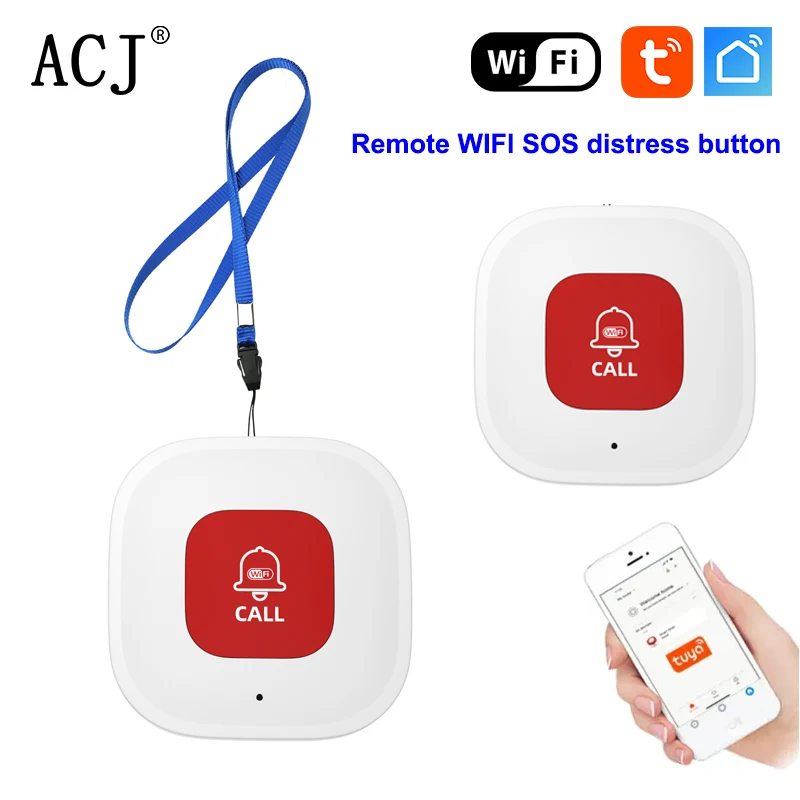 ACJ WiFi przycisk wywołania pomocy inteligentny TUYA SOS opiekun Pager nadajnik alarmowy przycisk wywołania…