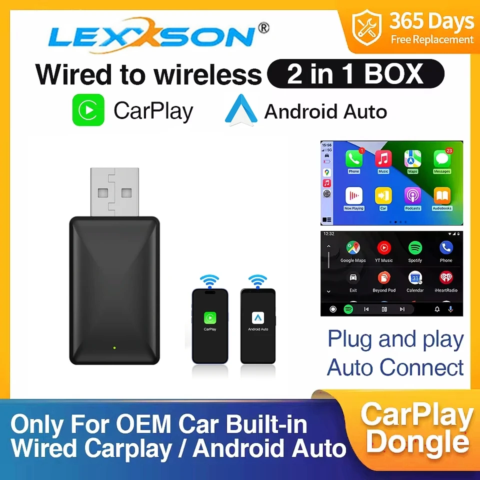 Adapter 2w1 Bezprzewodowy CarPlay i Bezprzewodowy Android Auto AI Smart Box Inteligentne Systemy Samochodowe…
