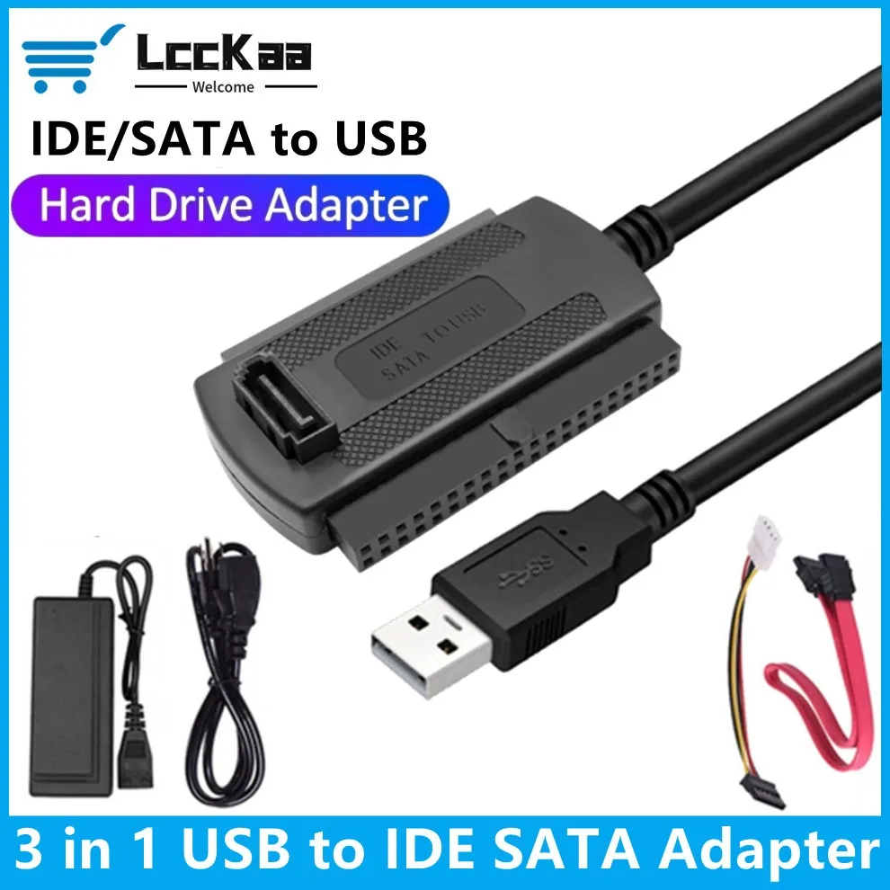 Adapter 3 w 1 IDE SATA na USB Konwerter USB na SATA IDE dla 2,5 3,5-calowego dysku SSD HDD z adapterem AC…