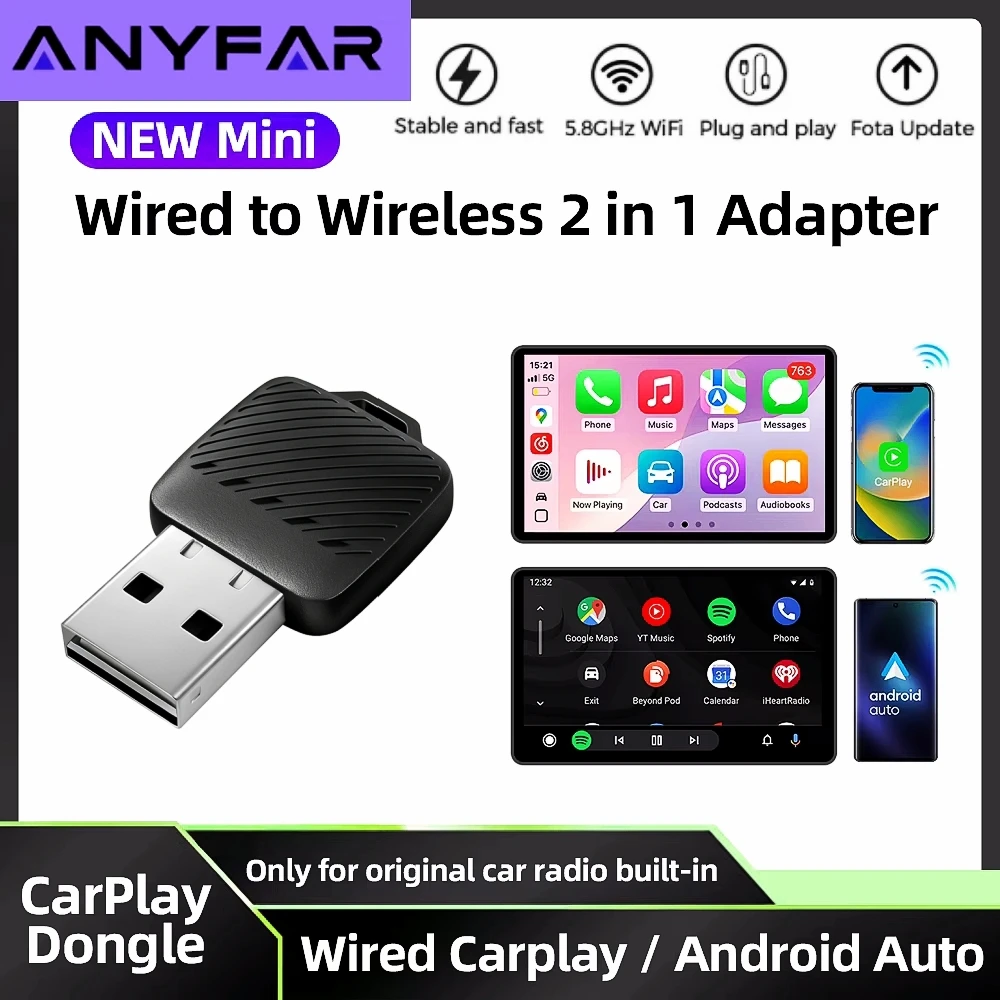 Adapter bezprzewodowy CarPlay Android Auto, z przewodowego na bezprzewodowy, 5GHz WiFi USB, Plug and Play, dla…