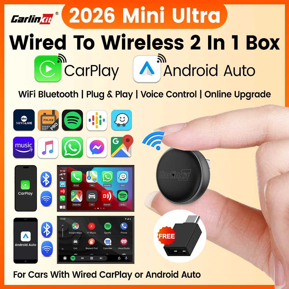 Adapter bezprzewodowy Mini Ultra 3 CarlinKit 5.0 CarPlay Android Auto do samochodów z systemem OEM, Plug &… Adapter bezprzewodowy Mini Ultra 3 CarlinKit 5.0 CarPlay Android Auto do samochodów z systemem OEM, Plug &…