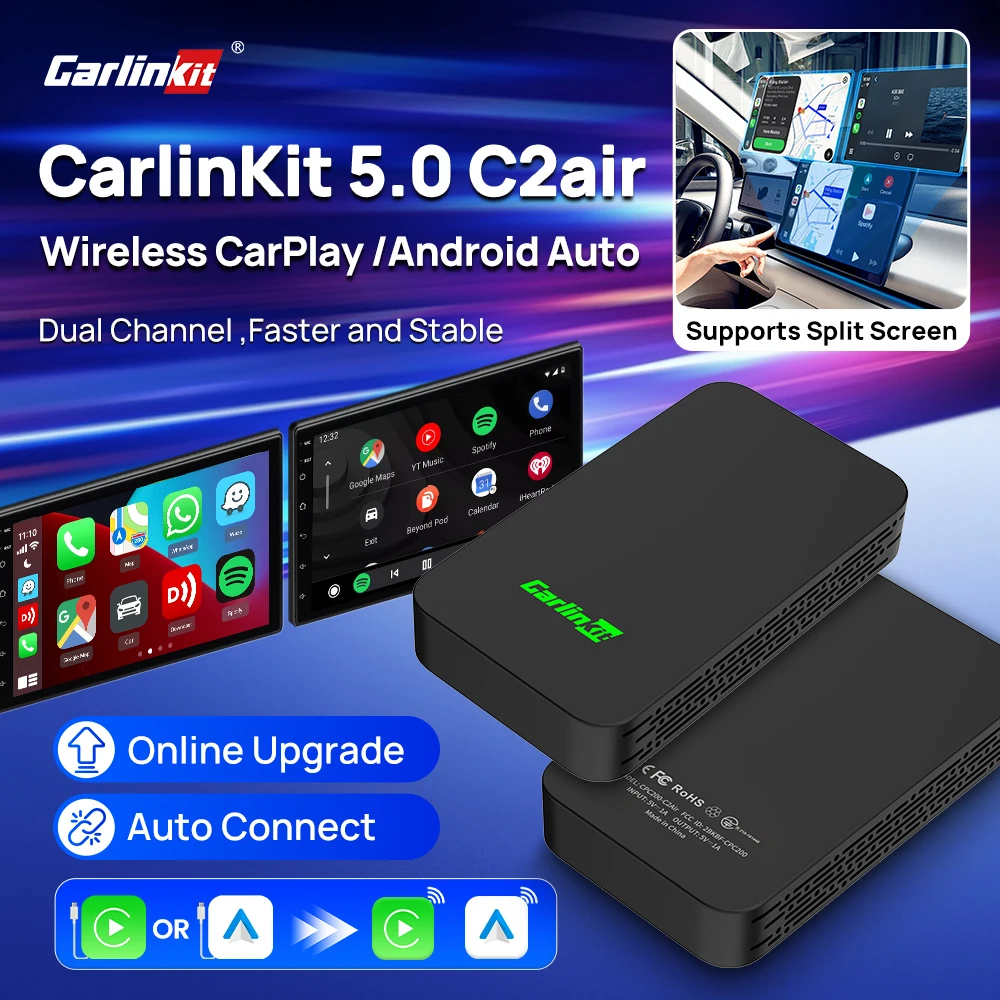 Adapter CarlinKit 5.0 C2Air 2-w-1 CarPlay Android Auto Bezprzewodowy do Samochodów z Przewodowym CarPlay i…