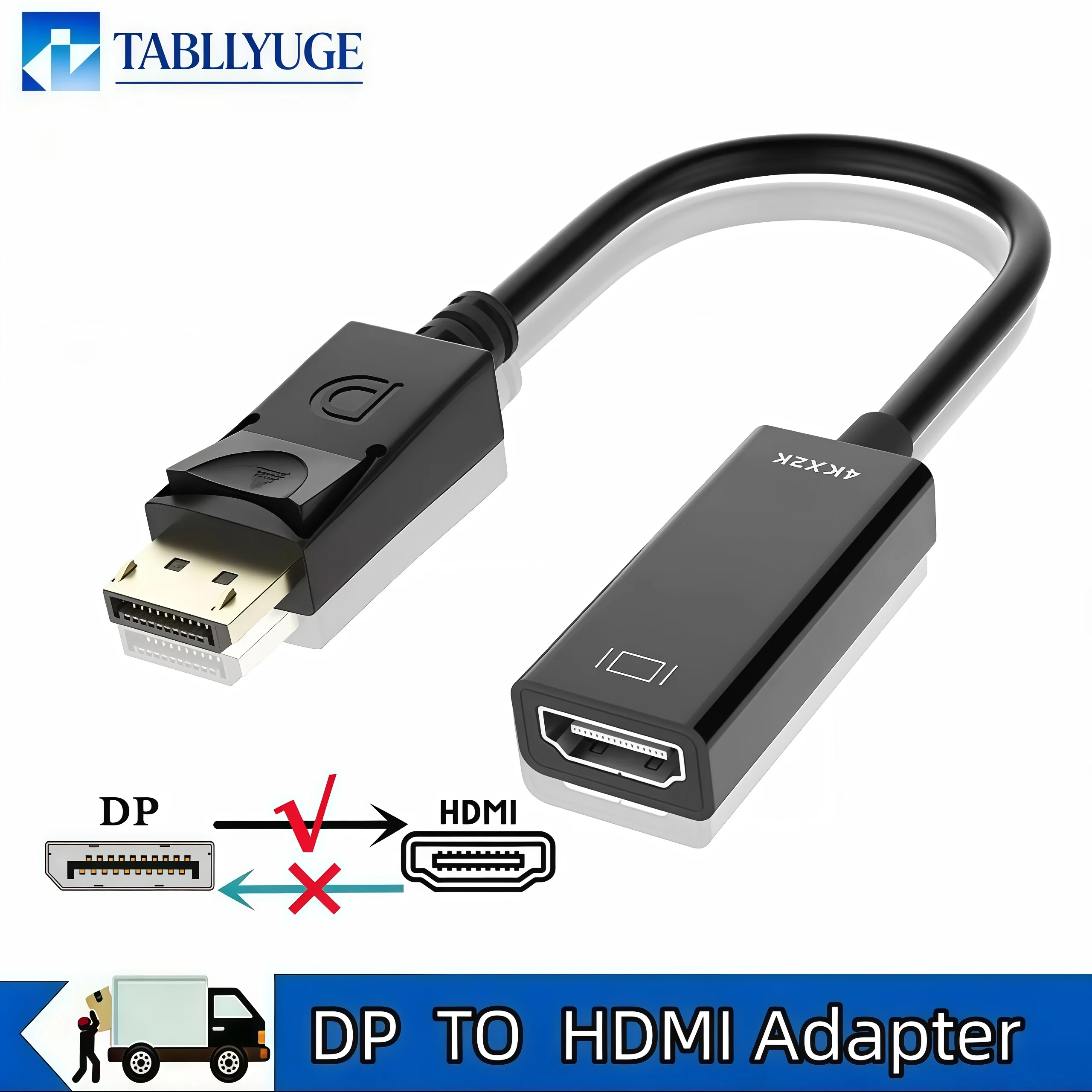 Adapter DP do HDMI 4K, konwerter DisplayPort na HDMI, kabel wideo męski na żeński do PC, laptopa, telewizora Adapter DP do HDMI 4K, konwerter DisplayPort na HDMI, kabel wideo męski na żeński do PC, laptopa, telewizora