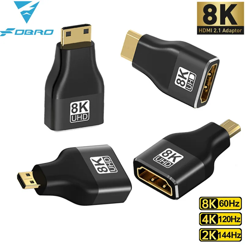 Adapter HDMI-Compatible Mini/Micro HDMI na HDMI Adapter 8K 60Hz 4K 120Hz/144Hz Konwerter HDMI do HDTV Laptop…