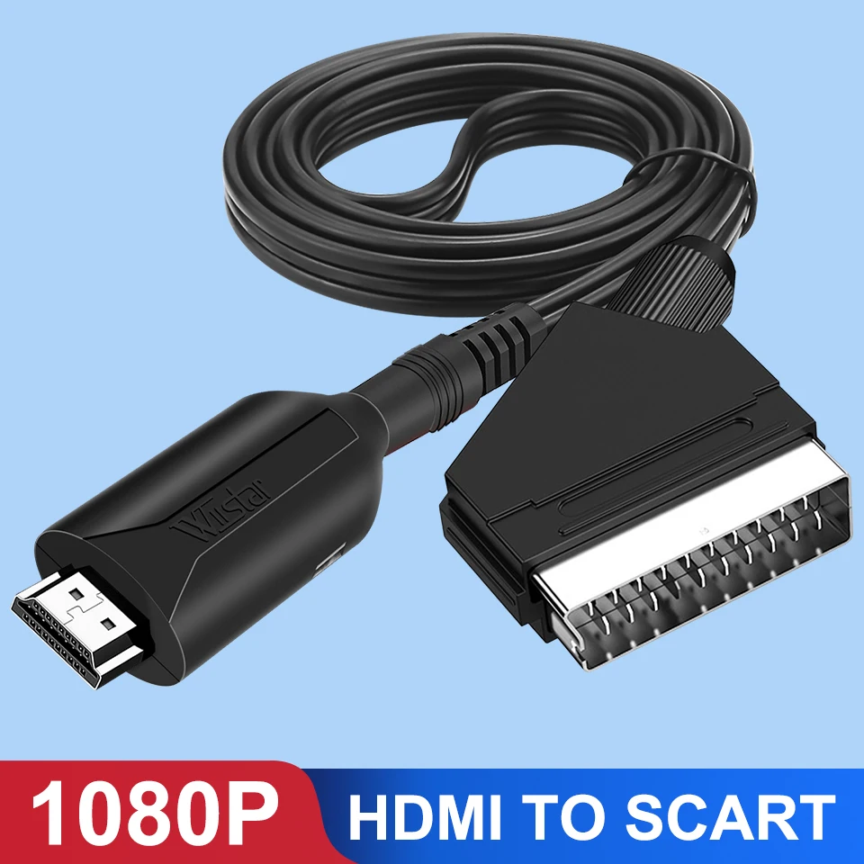 Adapter HDMI na SCART 1080P, konwerter wideo i audio, wejście HDMI na wyjście SCART dla HDTV, DVD, Sky Box…