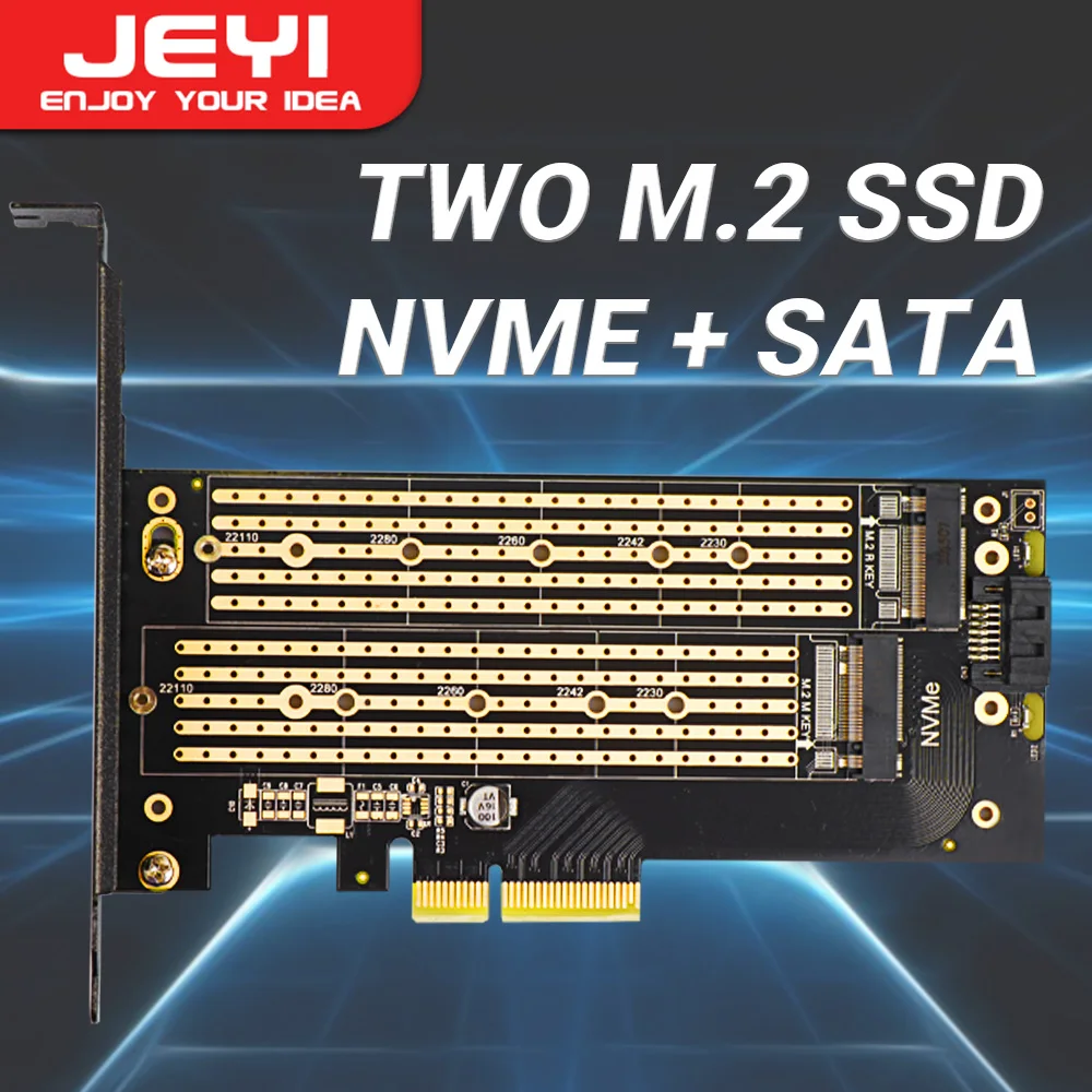 Adapter JEYI SK6 M.2 Dual M.2 PCIE 4.0 do NVMe / NGFF SSD, NVME (klucz m) i SATA (klucz b) SSD do gniazda PCIe…
