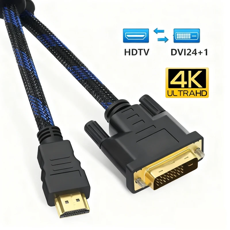 Adapter kabla 4K DVI na HDMI, dwukierunkowy, HDTV męski 24+1 DVI-D męski konwerter do gier, DVD, laptopa… Adapter kabla 4K DVI na HDMI, dwukierunkowy, HDTV męski 24+1 DVI-D męski konwerter do gier, DVD, laptopa…