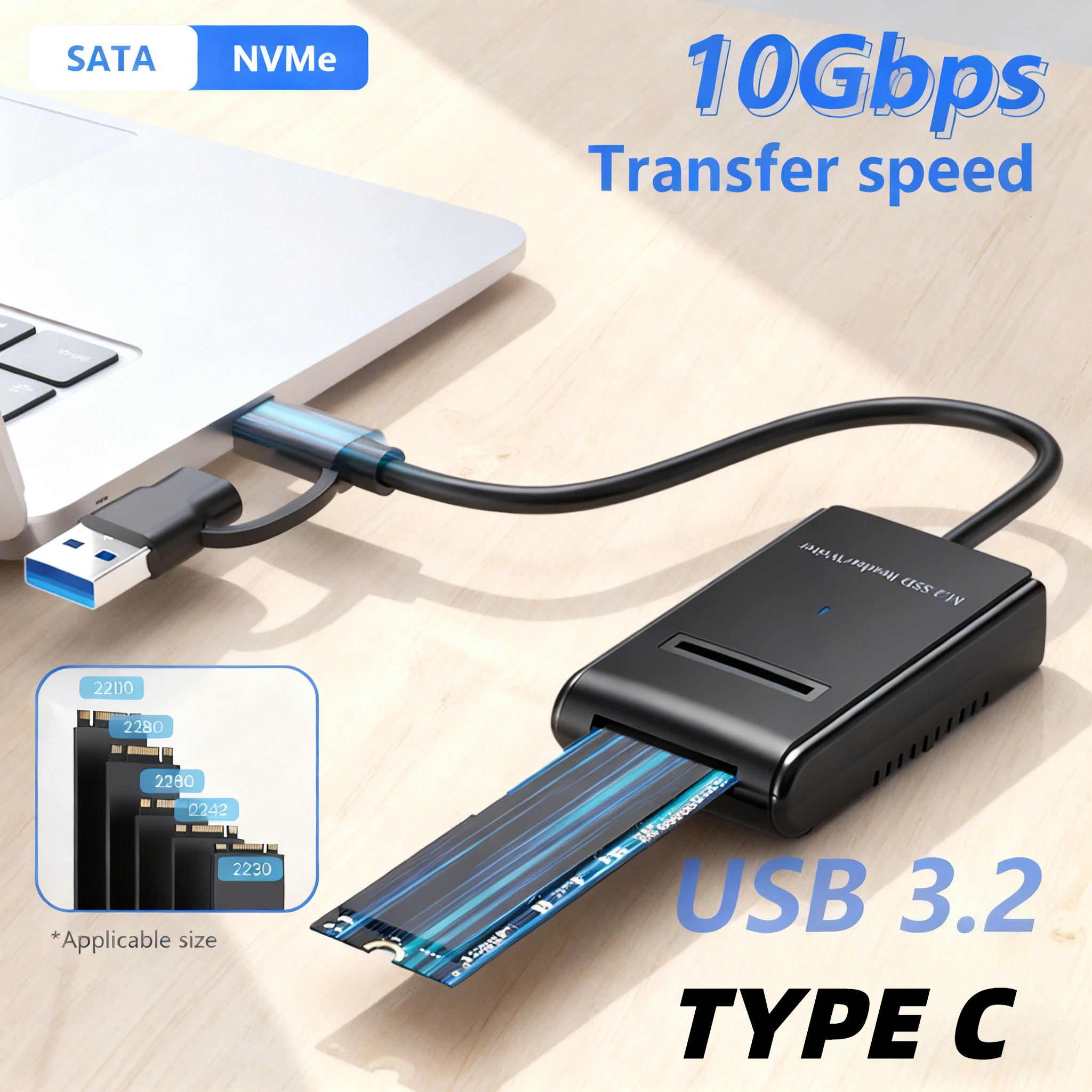 Adapter M.2 na USB Typu-C Dual-Protocol M2 Easy Drive Cable 10Gbps do dysków NVME SATA PCIE NGFF Adapter M.2 na USB Typu-C Dual-Protocol M2 Easy Drive Cable 10Gbps do dysków NVME SATA PCIE NGFF