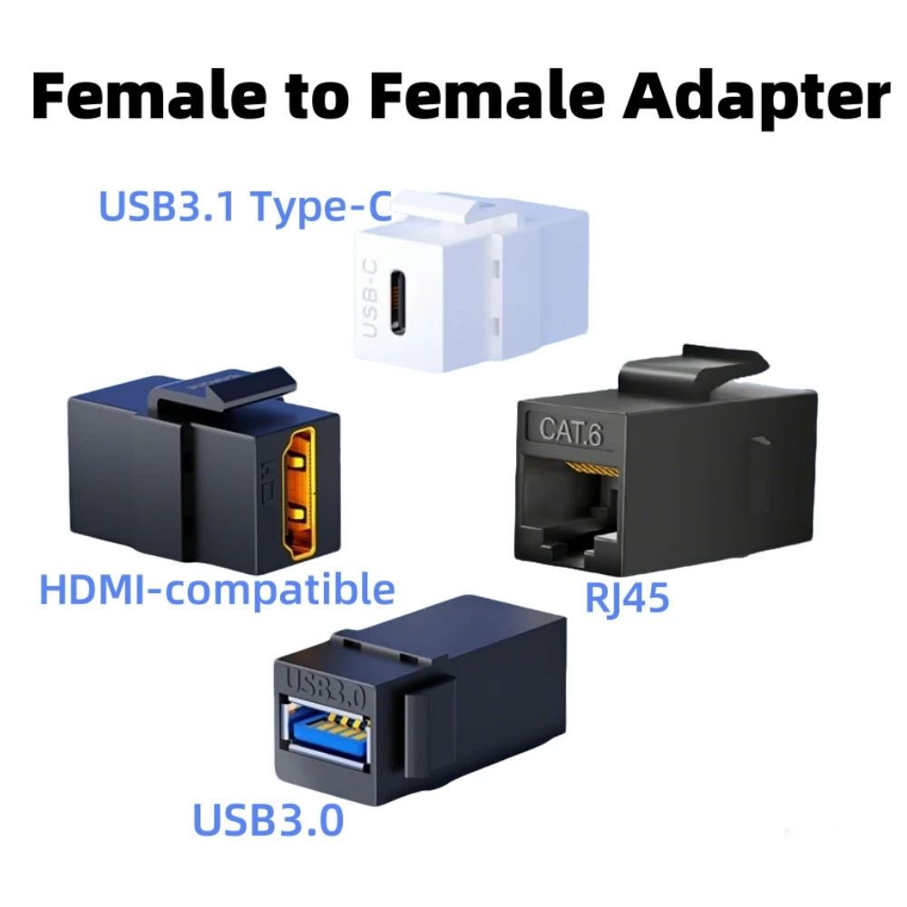 Adapter żeńsko-żeński Keystone Jack USB 3.0, USB3.1 Typ C, RJ45, złącza zatrzaskowe kompatybilne z HDMI 4K do…