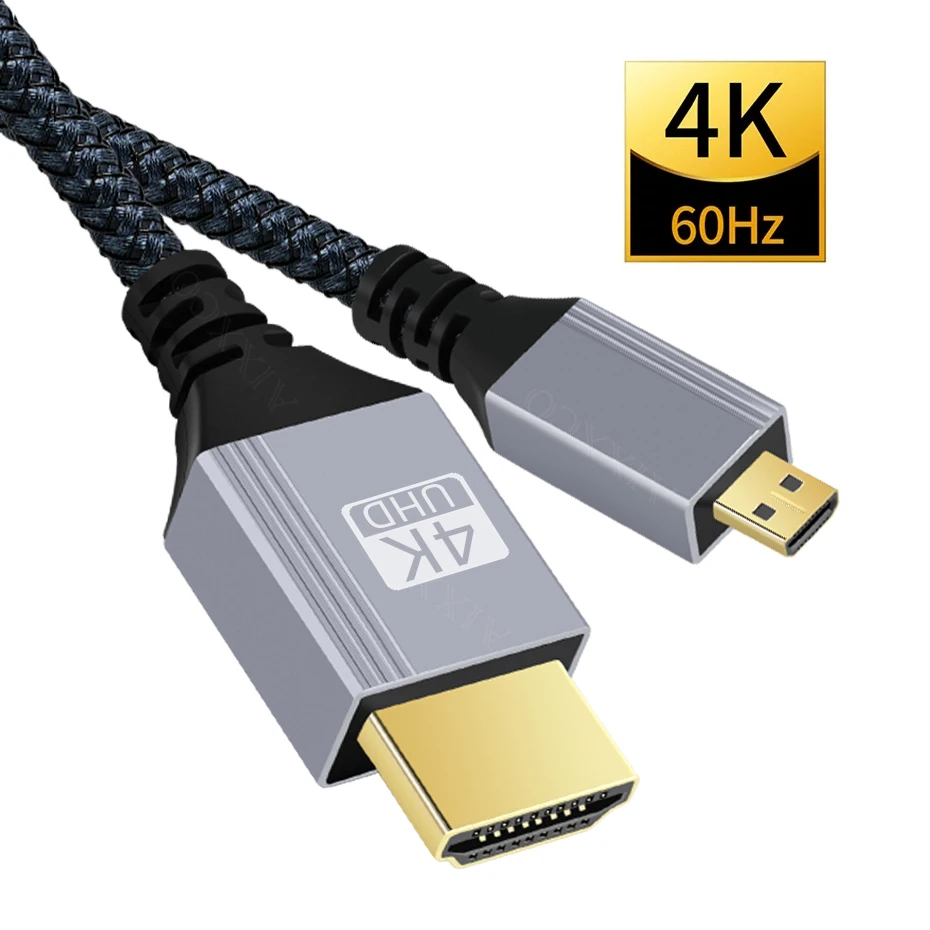 AIXXCO 1m 1.5m 2m 3m Kabel zgodny z Micro HDMI 4K/60Hz 3D na HDMI męski na męski do projektora GoPro Sony AIXXCO 1m 1.5m 2m 3m Kabel zgodny z Micro HDMI 4K/60Hz 3D na HDMI męski na męski do projektora GoPro Sony