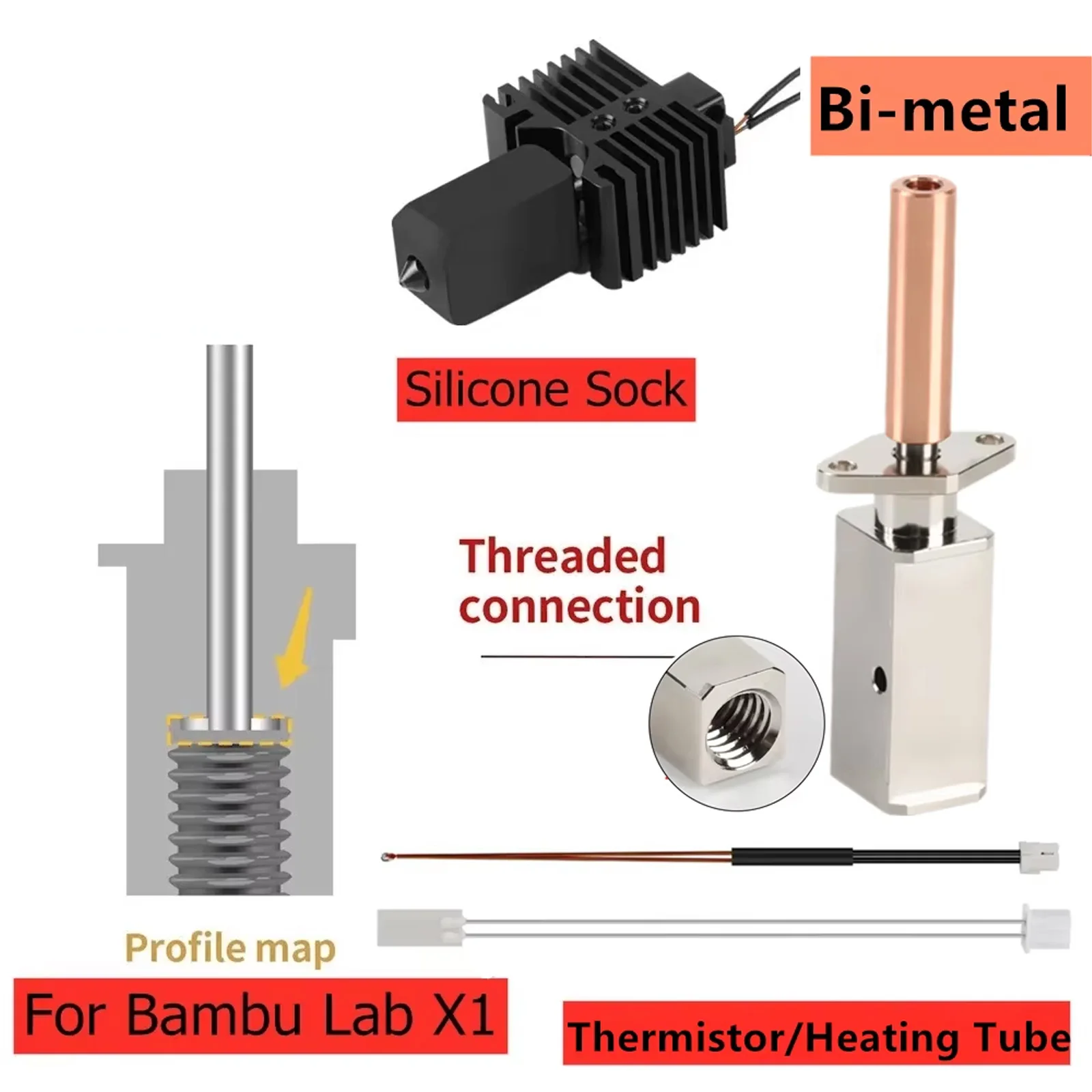 Akcesoria 3D do zestawu Bi Metal Heatbreak Hotend do Bambu Lab X1 P1P z dyszą ze stali hartowanej i mosiężnym…