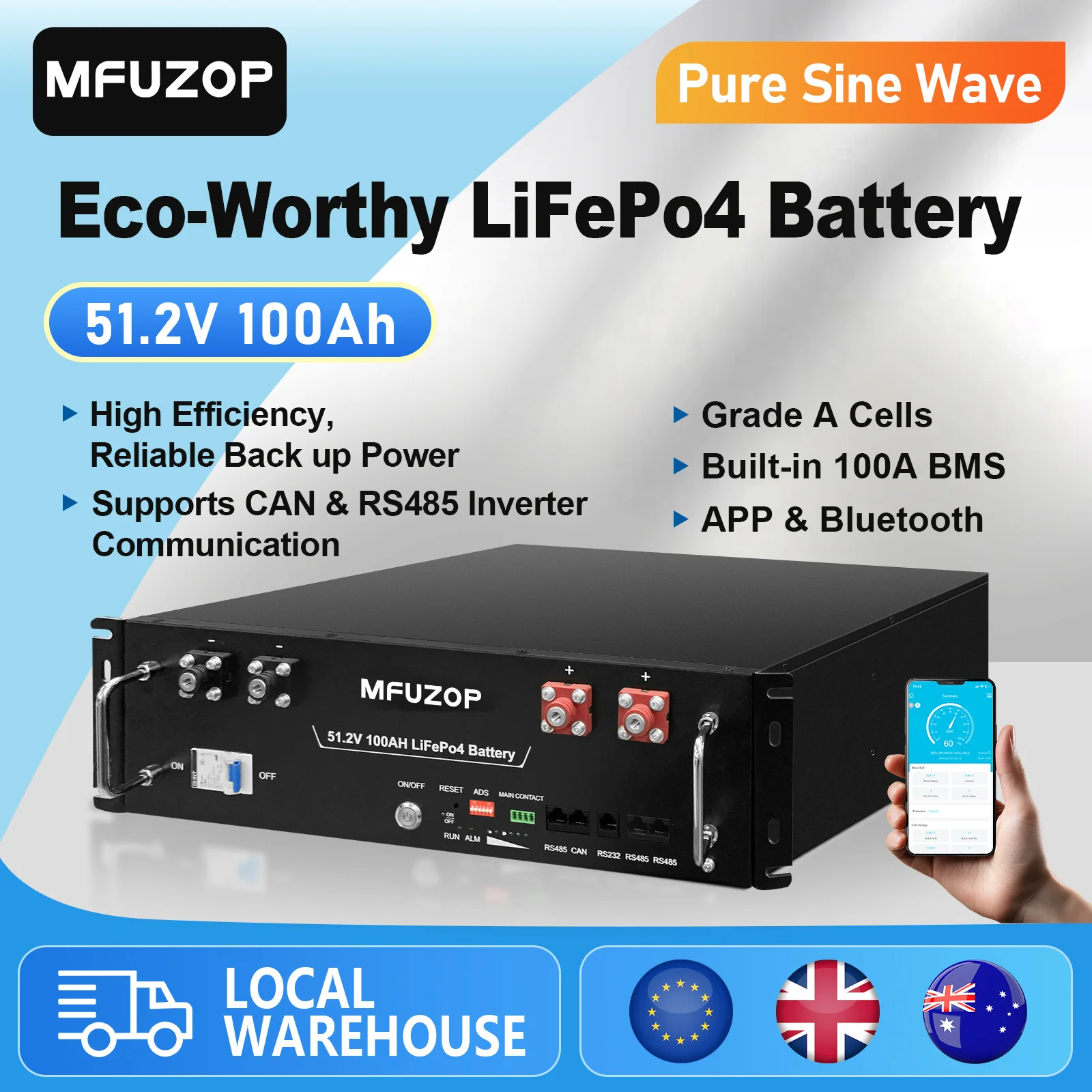 Akumulator LiFePO4 MFUZOP 51.2V 100Ah 5.12KWh, ogniwa klasy A, wbudowany BMS 100A, soc, 6000+ cykli życia, z… Akumulator LiFePO4 MFUZOP 51.2V 100Ah 5.12KWh, ogniwa klasy A, wbudowany BMS 100A, soc, 6000+ cykli życia, z…