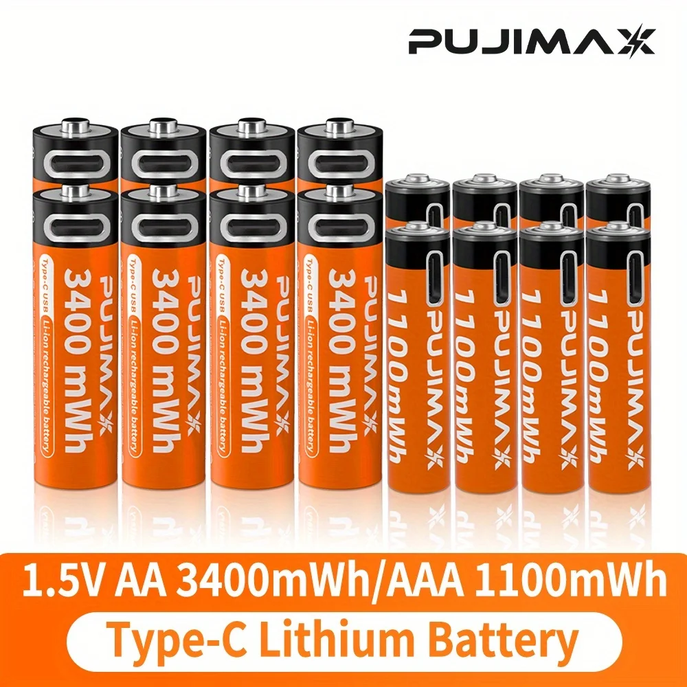 Akumulator litowy PUJIMAX 1.5V AA&AAA 3400mWh/1100mWh, ładowanie przez port Type-C, możliwość ponownego użytku… Akumulator litowy PUJIMAX 1.5V AA&AAA 3400mWh/1100mWh, ładowanie przez port Type-C, możliwość ponownego użytku…