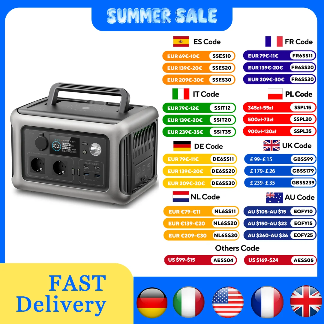 ALLPOWERS R600 Przenośna Stacja Zasilania 299Wh Bateria LiFePO4 z Gniazdami AC 600W do Użytku Zewnętrznego ALLPOWERS R600 Przenośna Stacja Zasilania 299Wh Bateria LiFePO4 z Gniazdami AC 600W do Użytku Zewnętrznego