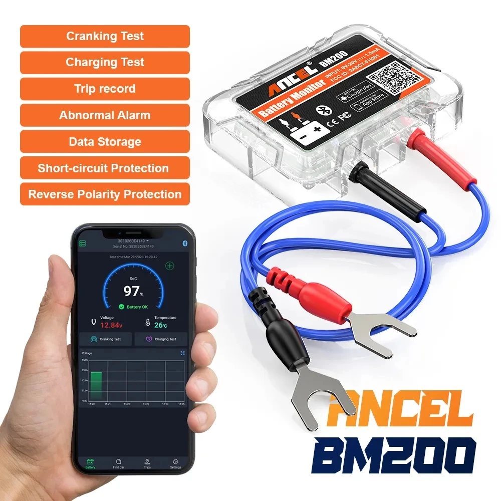 ANCEL BM200 12V Monitor baterii Bezprzewodowy Bluetooth Monitorowanie stanu akumulatora samochodowego… ANCEL BM200 12V Monitor baterii Bezprzewodowy Bluetooth Monitorowanie stanu akumulatora samochodowego…
