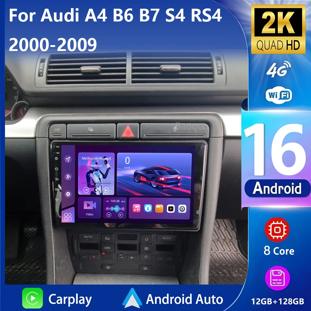 Android 16 Carplay Android Auto Ekran 2K Radio Samochodowe Odtwarzacz Multimedialny Do Audi A4 2 3 B6 B7 S4…