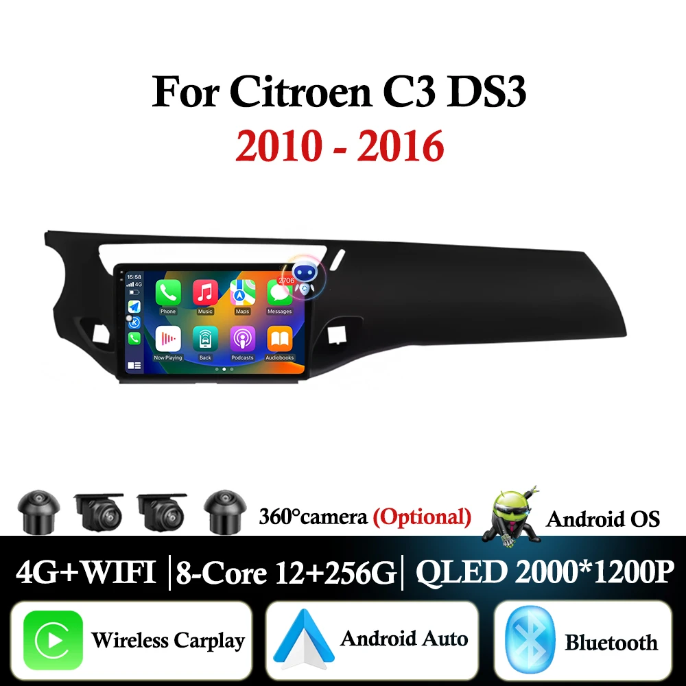 Android Auto Carplay dla Citroen C3 DS3 2010-2016 Radio samochodowe Video Odtwarzacz multimedialny WiFi BT…