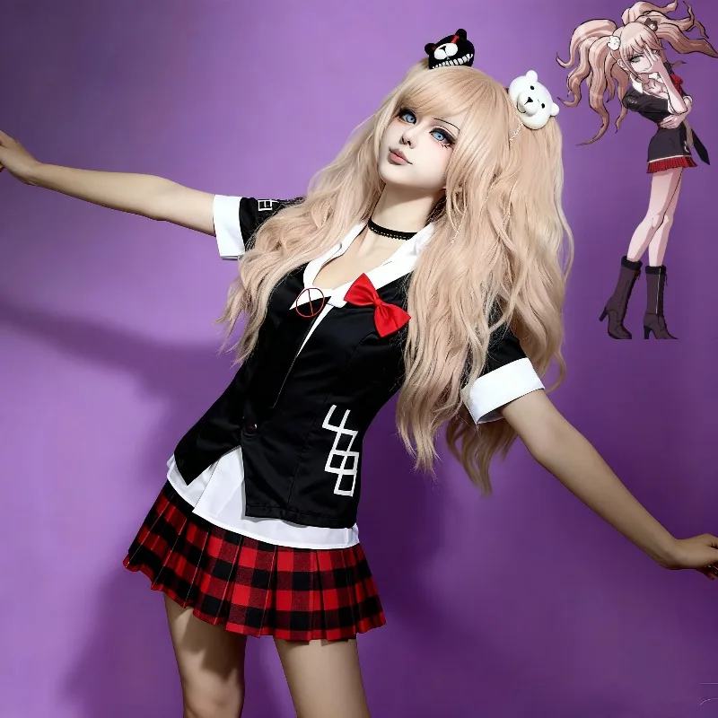 Anime gra Danganronpa przebranie na karnawał Enoshima Junko jednolita kawiarnia ubrania do pracy krótka…
