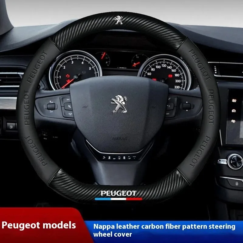 Antypoślizgowy skórzany pokrowiec na kierownicę do Peugeot 107 108 206 207 208 301 307 308 406 407 408 508 607…