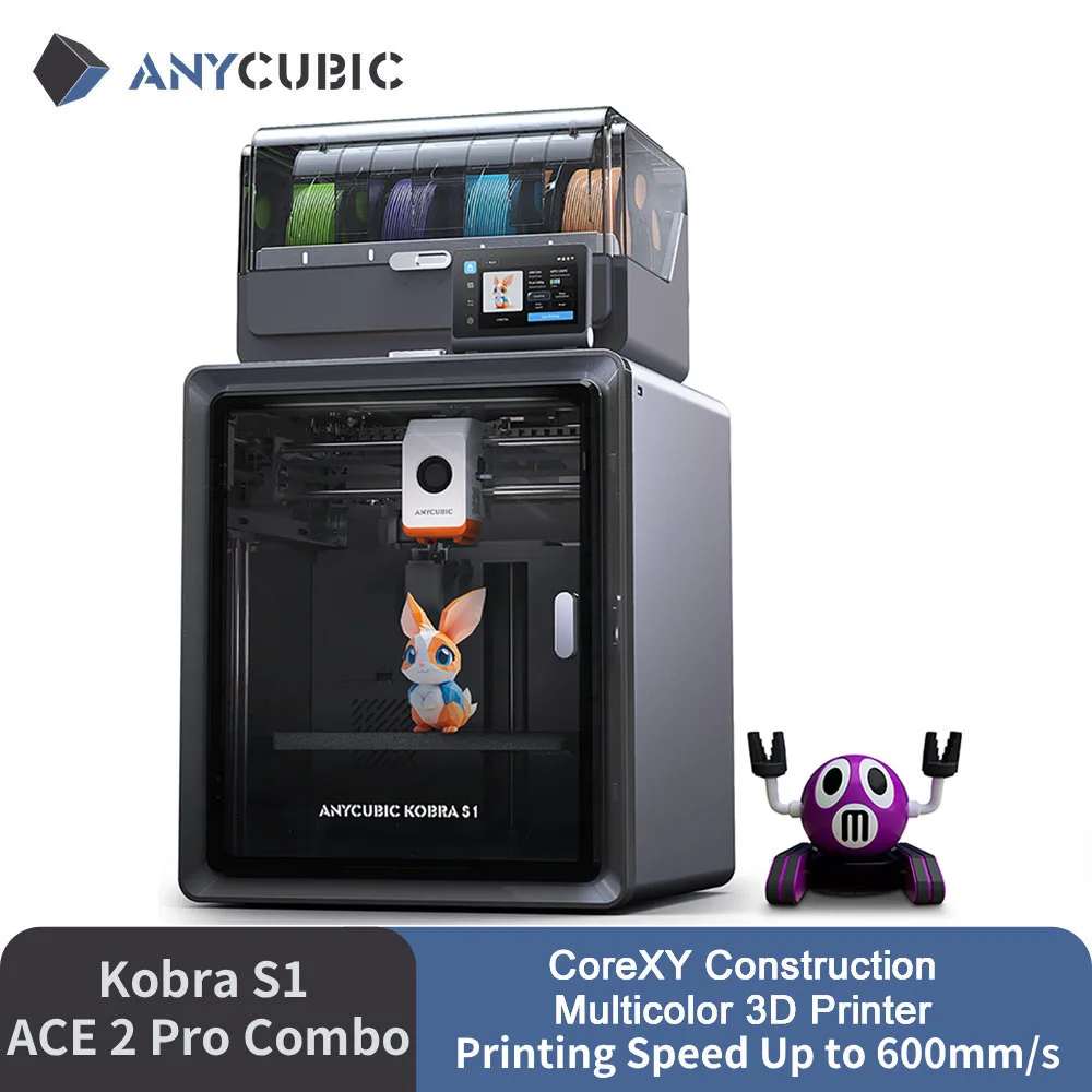 Anycubic Kobra S1 ACE 2 PRO Combo Wielokolorowa Drukarka 3D z Konstrukcją Core XY, Stabilna Struktura…