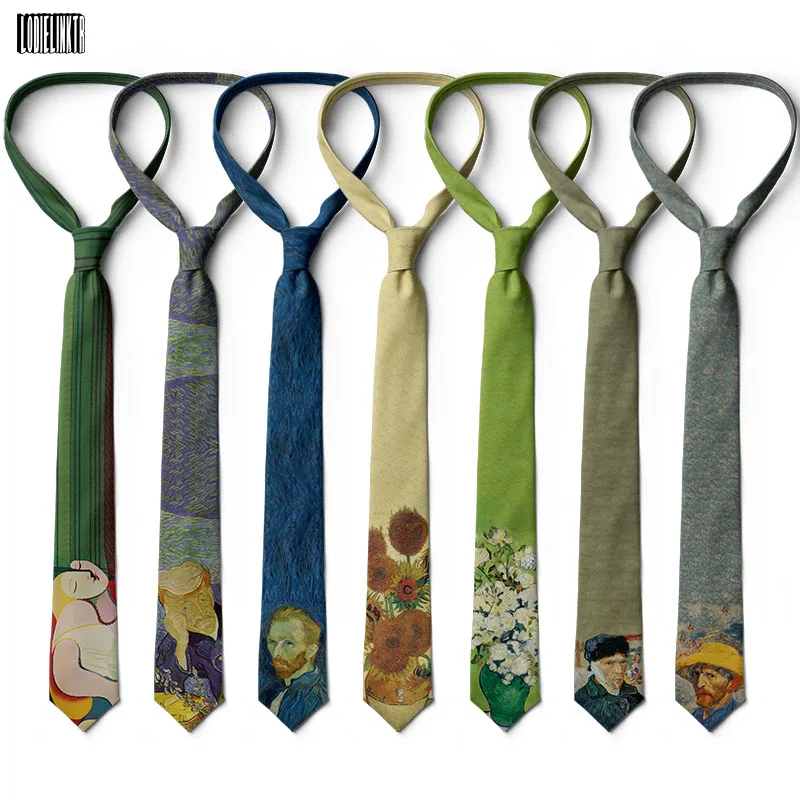 Artystyczny obraz olejny w stylu Retro, 8cm szeroki krawat z poliestru, słynny Van gogha, autoportret…