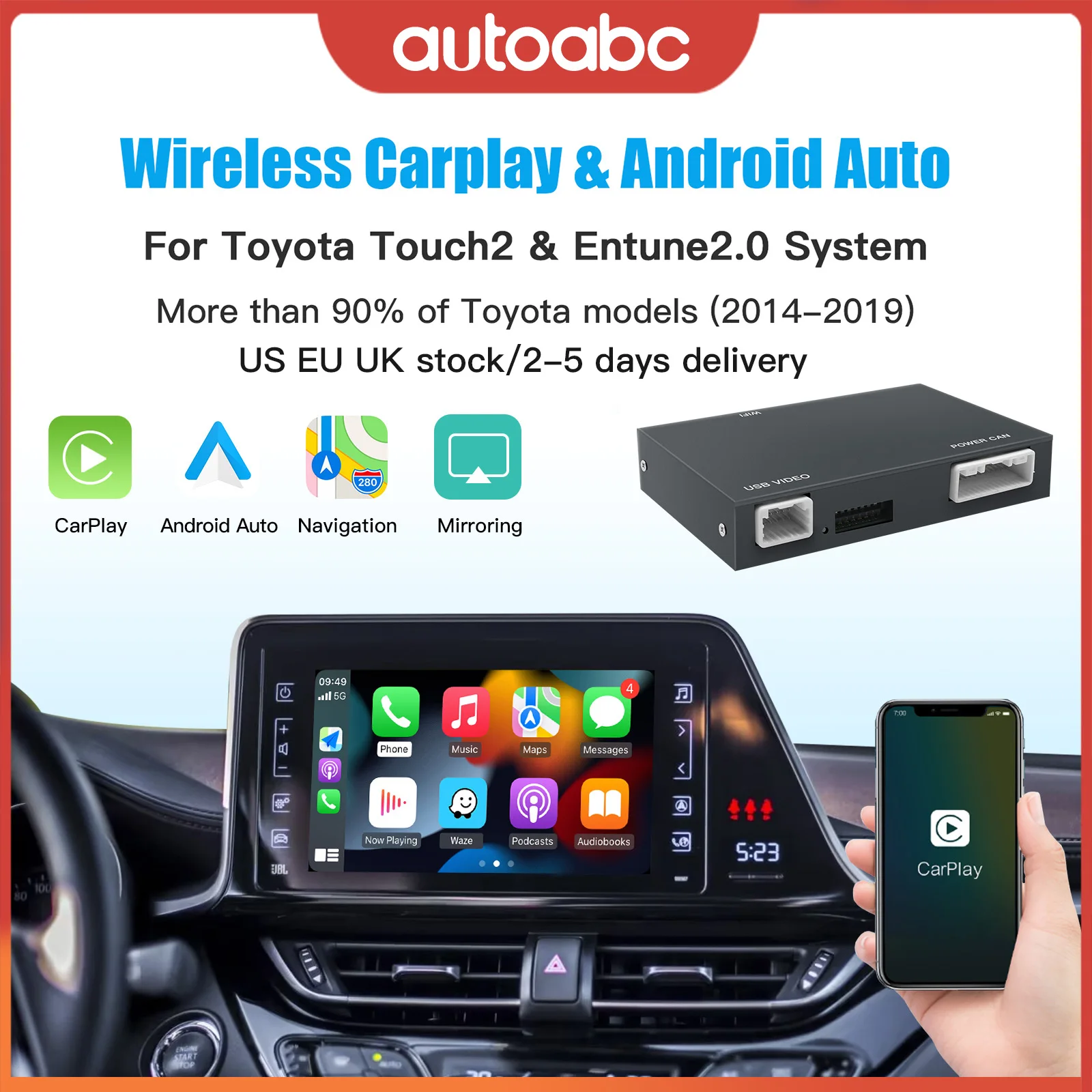 AUTOABC Wireless Carplay Android Car dla TOYOTA Touch2 Entune2.0 Highlander Tundra Sienna Prius Yaris Camry…