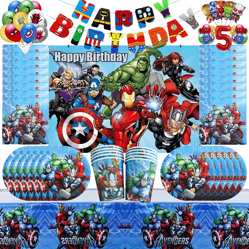 Avengers Marvel Party Dekoracje SuperHero Theme Zestaw zastawy stołowej Balon Deco Happy Birthday Banner… Avengers Marvel Party Dekoracje SuperHero Theme Zestaw zastawy stołowej Balon Deco Happy Birthday Banner…