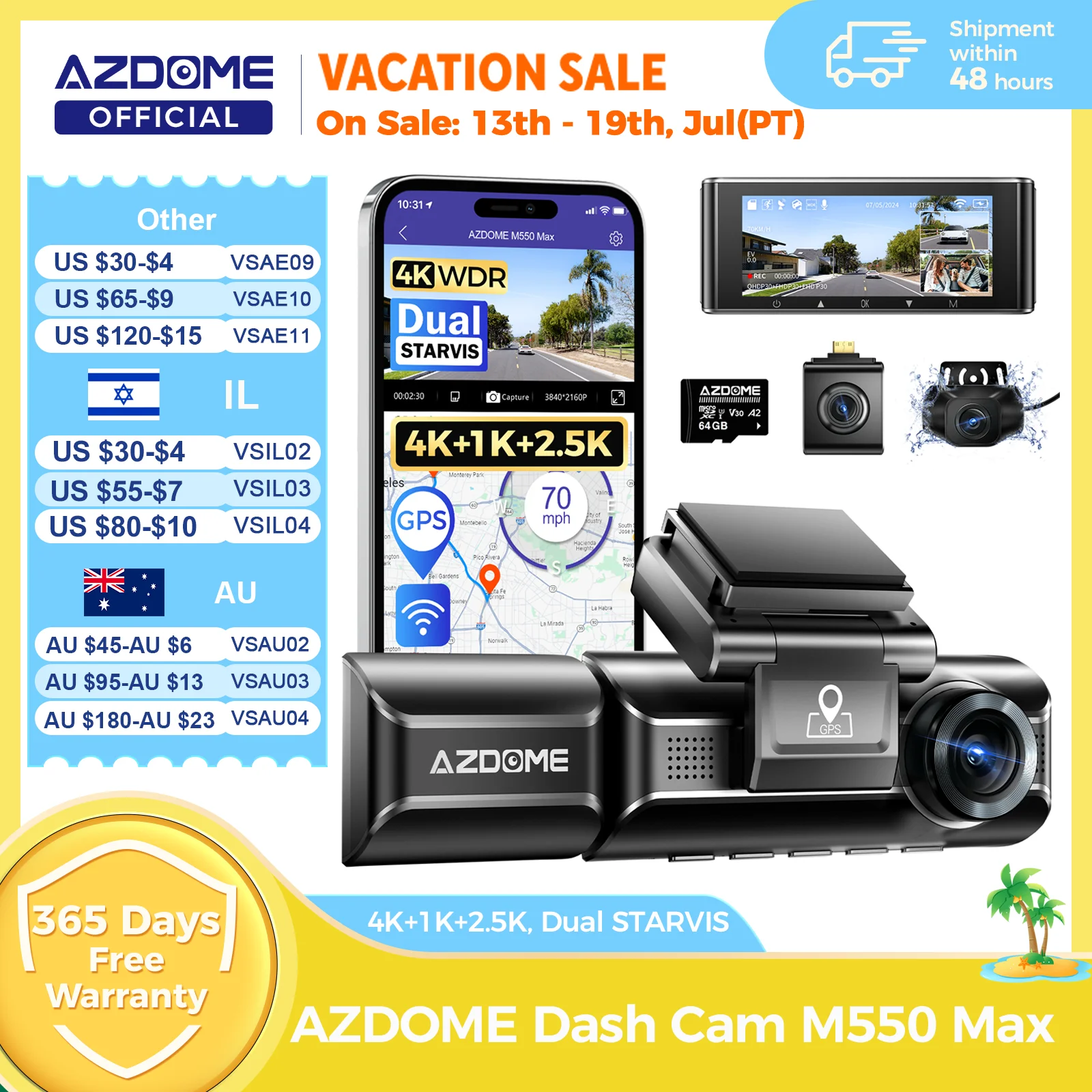 AZDOME 4K Dash Cam M550 Max Wbudowana kamera GPS Wifi Rejestrator samochodowy 3,18-calowy ekran Night Vision… AZDOME 4K Dash Cam M550 Max Wbudowana kamera GPS Wifi Rejestrator samochodowy 3,18-calowy ekran Night Vision…