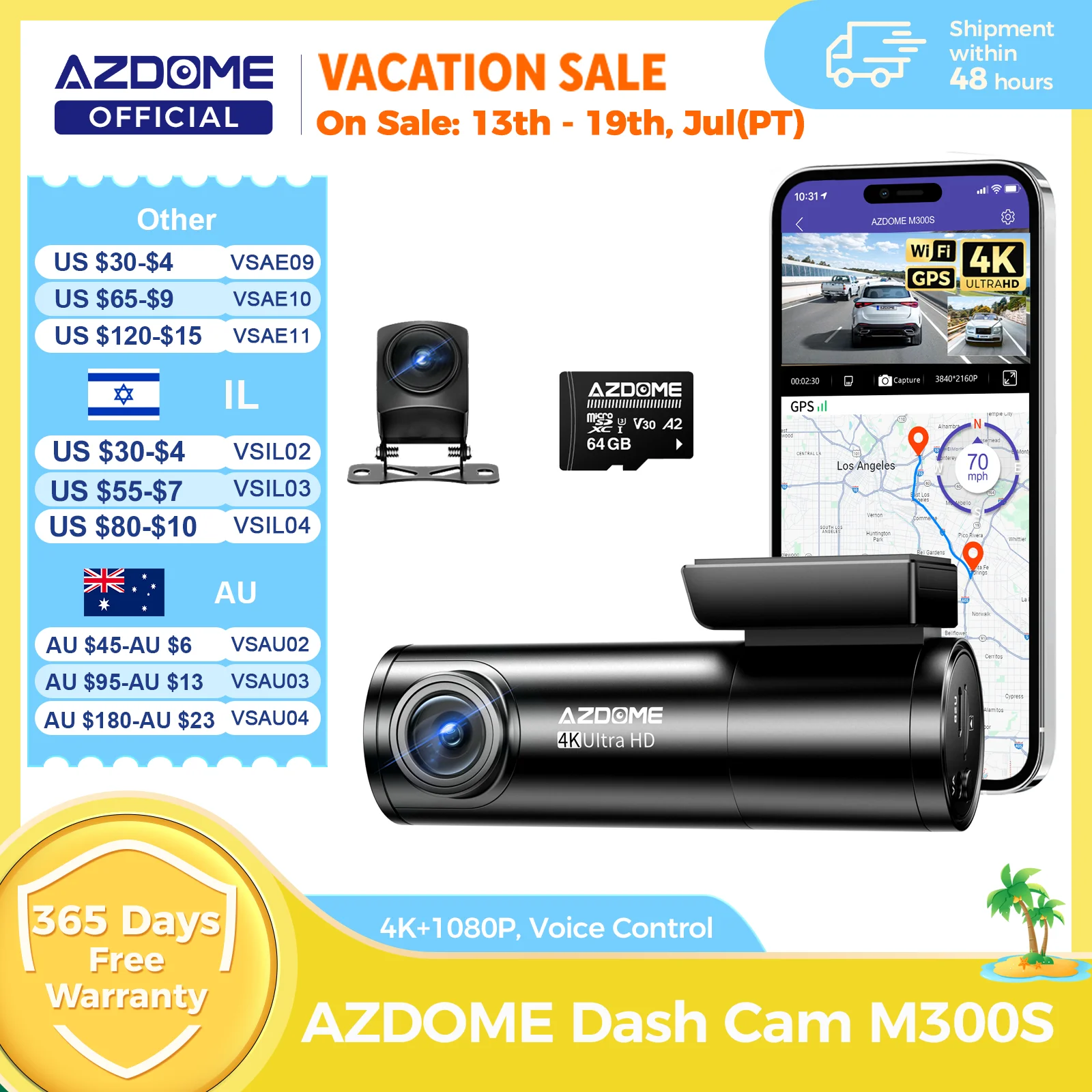 AZDOME M300S Kamera Samochodowa 4K+1080P z Kamerą Tylną, Obiektyw 800MP, Wbudowany GPS, WIFI, Rejestrator… AZDOME M300S Kamera Samochodowa 4K+1080P z Kamerą Tylną, Obiektyw 800MP, Wbudowany GPS, WIFI, Rejestrator…