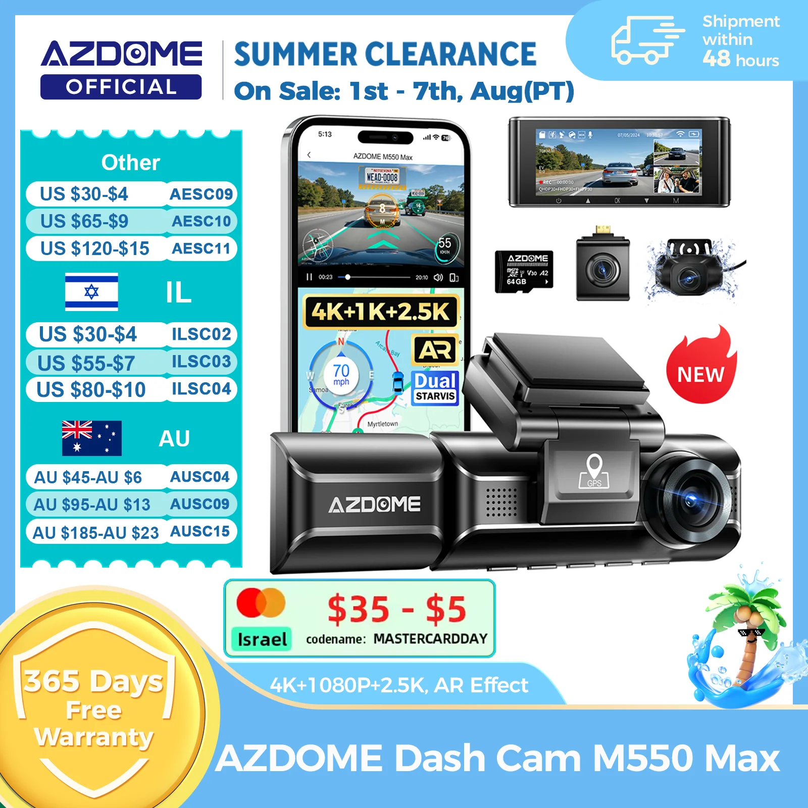 AZDOME M550 Max Kamera Samochodowa 4K+1K+2.5K Wbudowany GPS WiFi 150FOV Kamera do Samochodu Monitorowanie… AZDOME M550 Max Kamera Samochodowa 4K+1K+2.5K Wbudowany GPS WiFi 150FOV Kamera do Samochodu Monitorowanie…