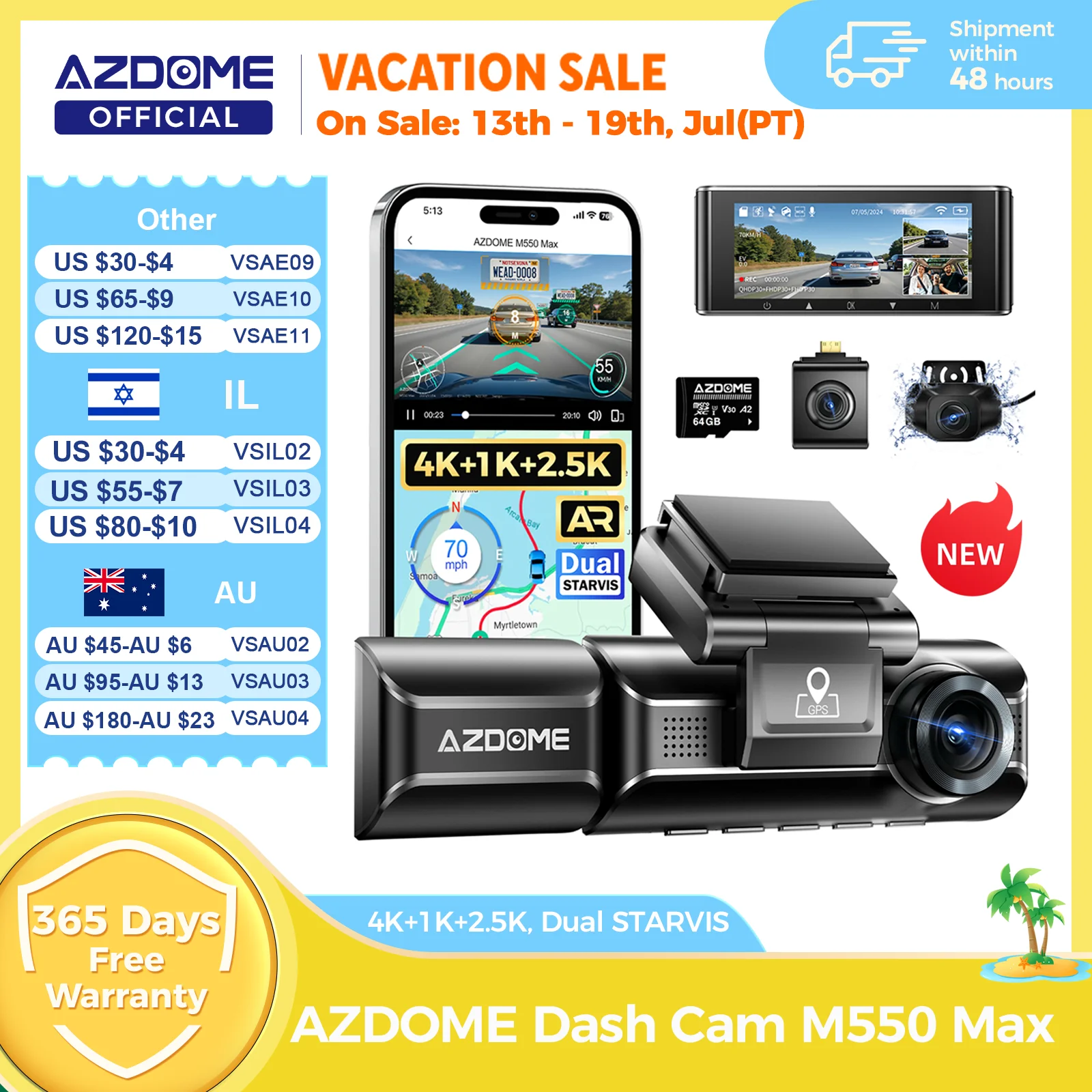 AZDOME M550 Max Kamera Samochodowa 4K+1K+2.5K Wbudowany GPS WiFi 150FOV Kamera do Samochodu Monitorowanie… AZDOME M550 Max Kamera Samochodowa 4K+1K+2.5K Wbudowany GPS WiFi 150FOV Kamera do Samochodu Monitorowanie…