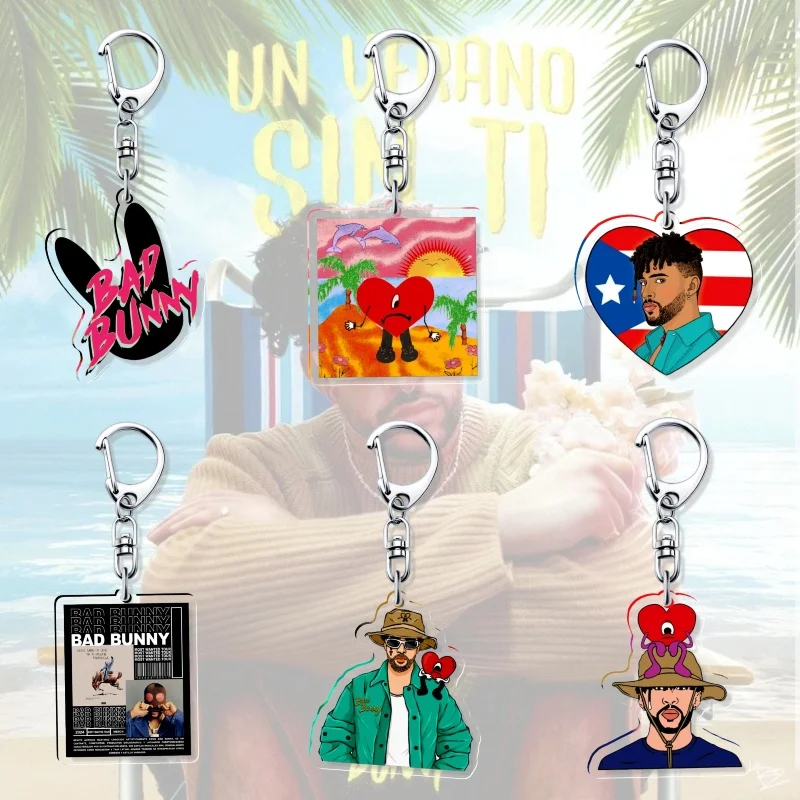 Bad Bunny Un Verano Sin Ti Akrylowy Brelok Biżuteria Prezent dla Przyjaciół Zawieszka do Torby Pamiątka…