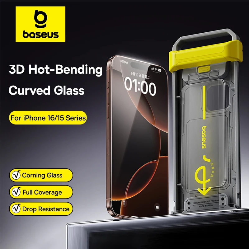 Baseus 3D zakrzywione szkło hartowane dla iPhone 16 15 Pro Max gięcie na gorąco pełne pokrycie nietłukące… Baseus 3D zakrzywione szkło hartowane dla iPhone 16 15 Pro Max gięcie na gorąco pełne pokrycie nietłukące…