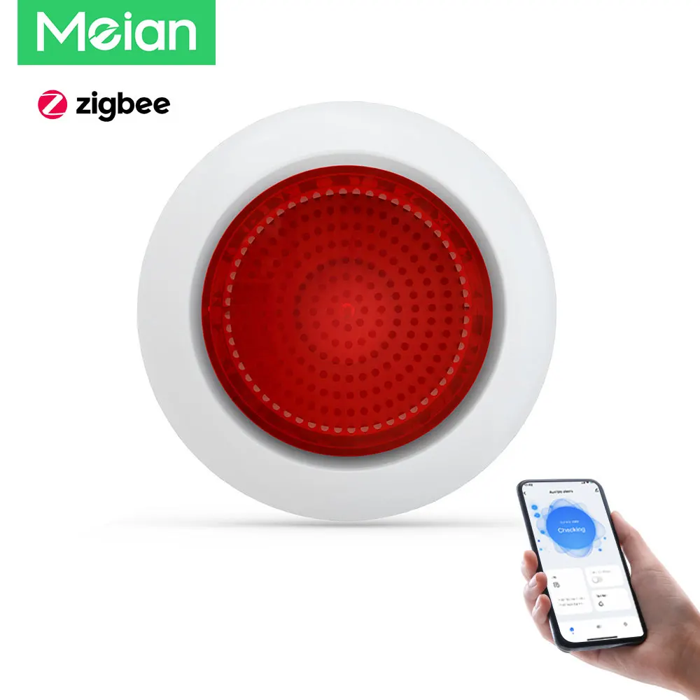 Bezprzewodowa syrena alarmowa Meian z dźwiękiem i światłem, Tuya Zigbee 110V 220V, syrena alarmowa 100dB… Bezprzewodowa syrena alarmowa Meian z dźwiękiem i światłem, Tuya Zigbee 110V 220V, syrena alarmowa 100dB…