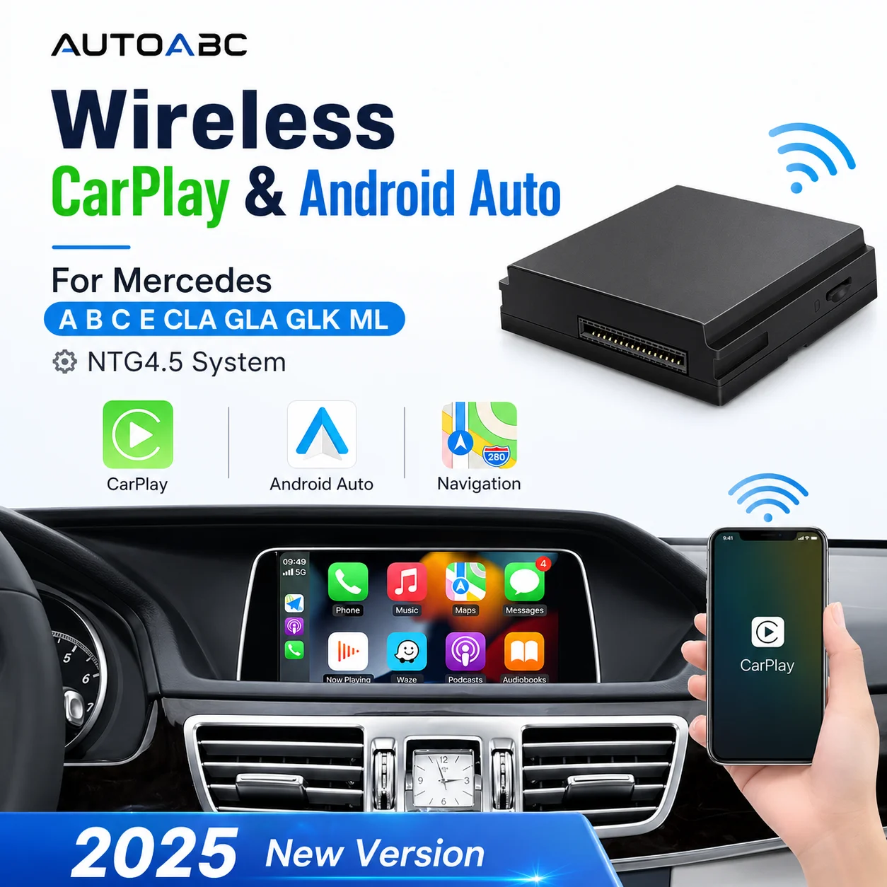 Bezprzewodowy dekoder Carplay do Mercedes Benz A B C E CLA GLA GLK ML Sprinter NTG4.5 Becker Module z Android…