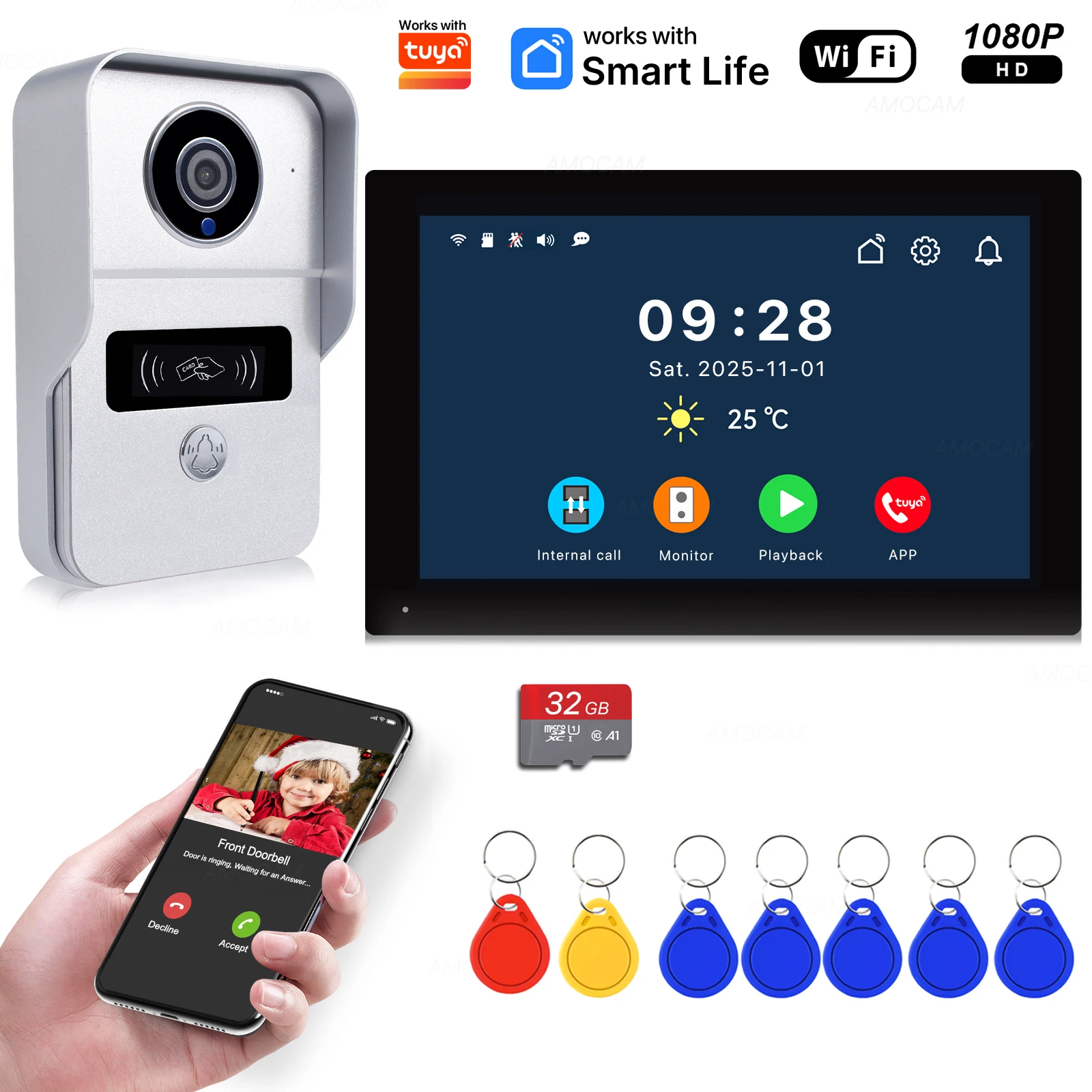 Bezprzewodowy wideodomofon Wi-Fi, kamera drzwiowa 1080P, 7-calowy ekran dotykowy, wideodomofon z kartą 32GB do… Bezprzewodowy wideodomofon Wi-Fi, kamera drzwiowa 1080P, 7-calowy ekran dotykowy, wideodomofon z kartą 32GB do…