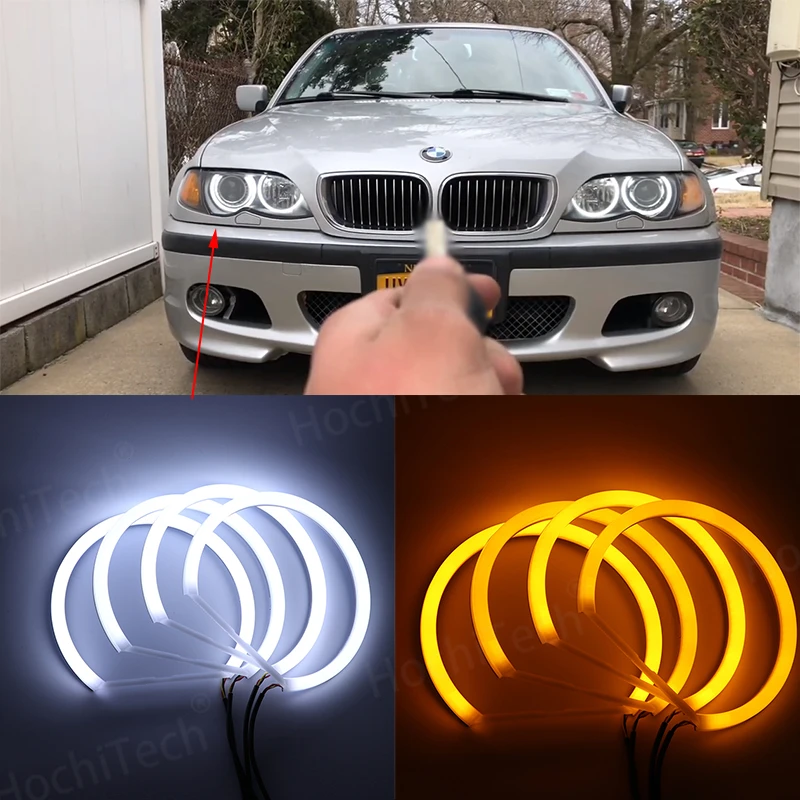 Biały i bursztynowy dwukolorowy bawełniany zestaw LED Angel eyes pierścień DRL do BMW serii 3 E46 sedan… Biały i bursztynowy dwukolorowy bawełniany zestaw LED Angel eyes pierścień DRL do BMW serii 3 E46 sedan…