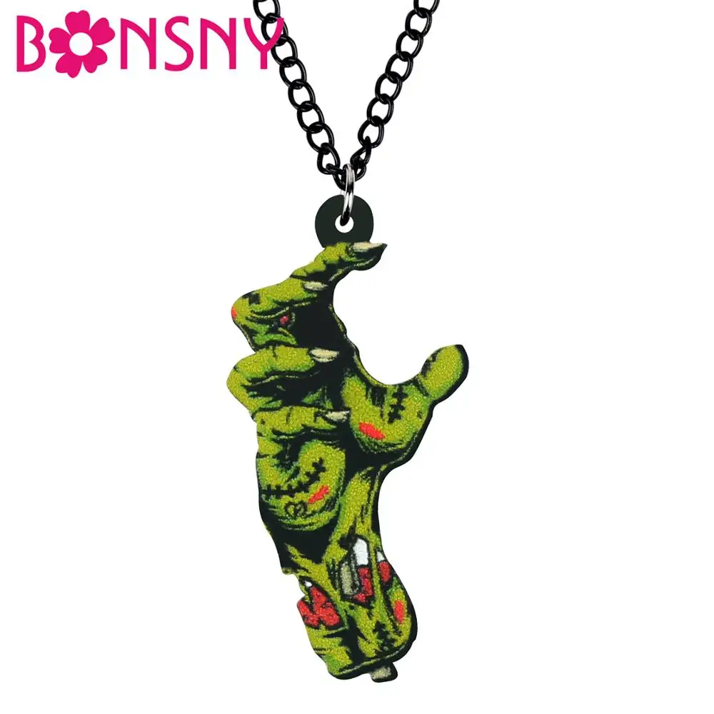 Bonsny akrylowy Halloween Horror Anime zielony Zombie ręcznie naszyjnik Choker łańcuszek z wisiorem biżuteria…