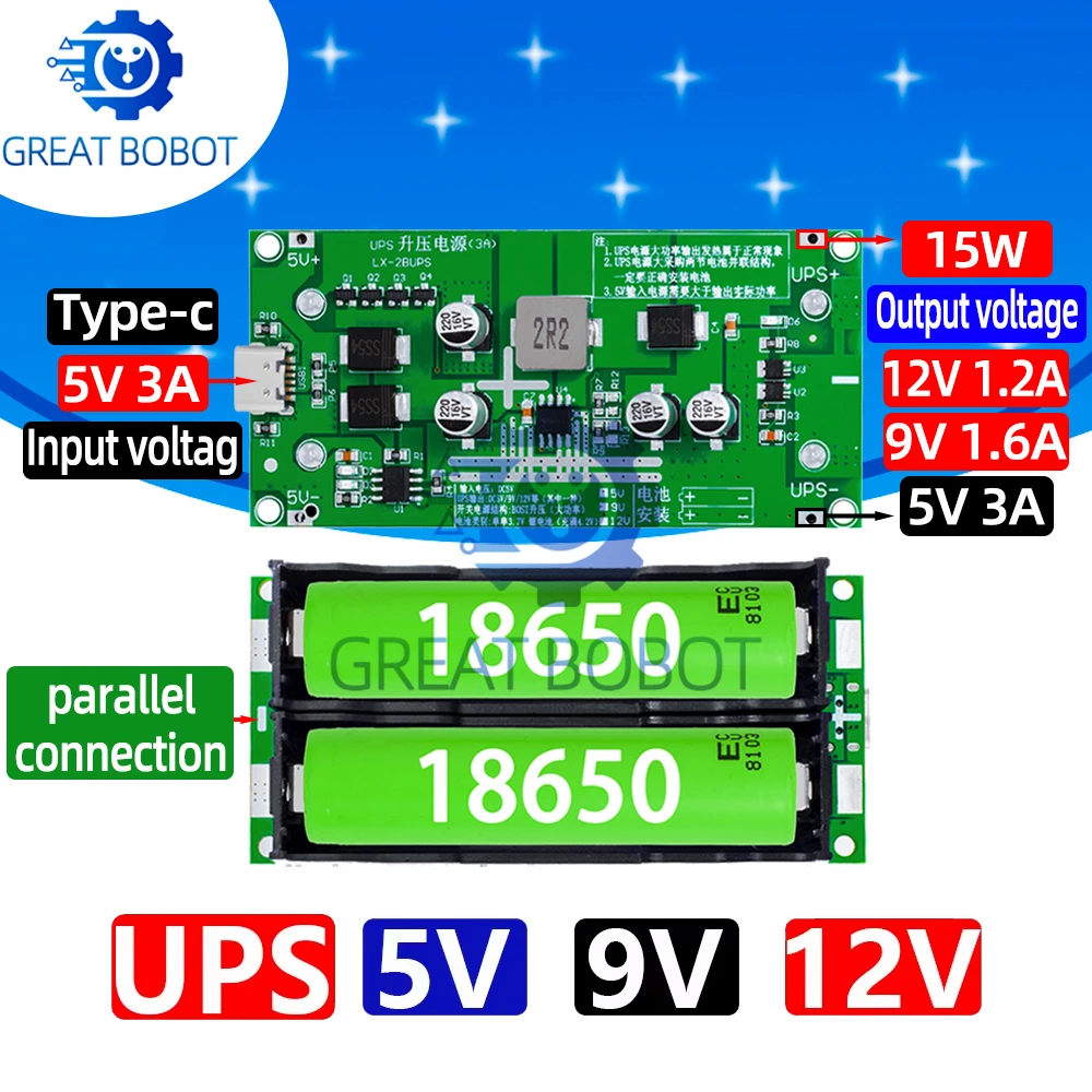 BS Type-C 15W 3A 18650 Moduł ładowarki akumulatorów litowych DC-DC Step Up Booster Szybkie ładowanie Zasilanie…