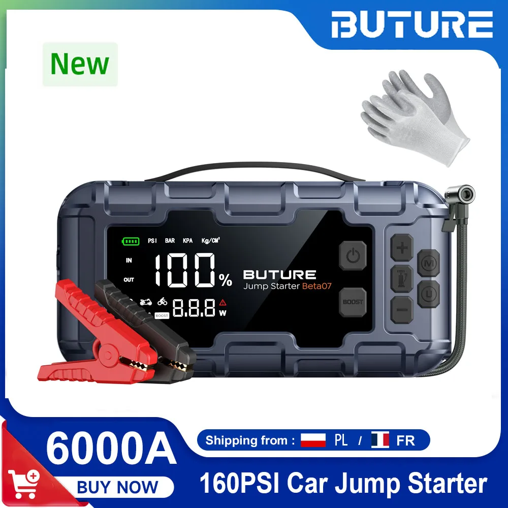 BUTURE 6000A Rozruchowywacz Samochodowy PD45W Power Bank 26800mAh 160PSI Pompka Powietrza Awaryjny Booster… BUTURE 6000A Rozruchowywacz Samochodowy PD45W Power Bank 26800mAh 160PSI Pompka Powietrza Awaryjny Booster…