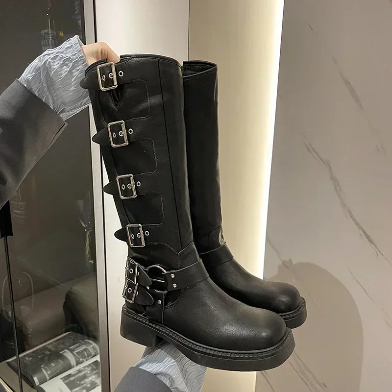 Buty damskie do kolan platforma elegancki niski obcas Trend Punk Gothic New Rock skórzane modne buty damskie… Buty damskie do kolan platforma elegancki niski obcas Trend Punk Gothic New Rock skórzane modne buty damskie…