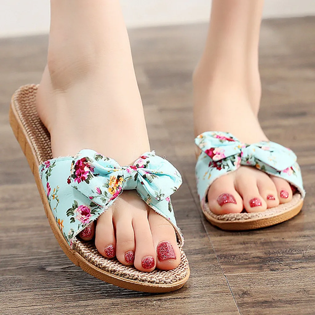 Buty dla kobiet Sandalias Mujer kobiety kobiece Bowknot len lniane klapki japonki buty na plażę sandały…